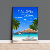 Maldives Travel Poster, Travel Print of Maldives, Indian Ocean NQ Media Designs
