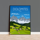 Dolomites Travel Poster, Traditional travel print - Dolomites, Italy NQ Media Designs