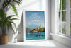 a picture of a lake garda with a boat in the water