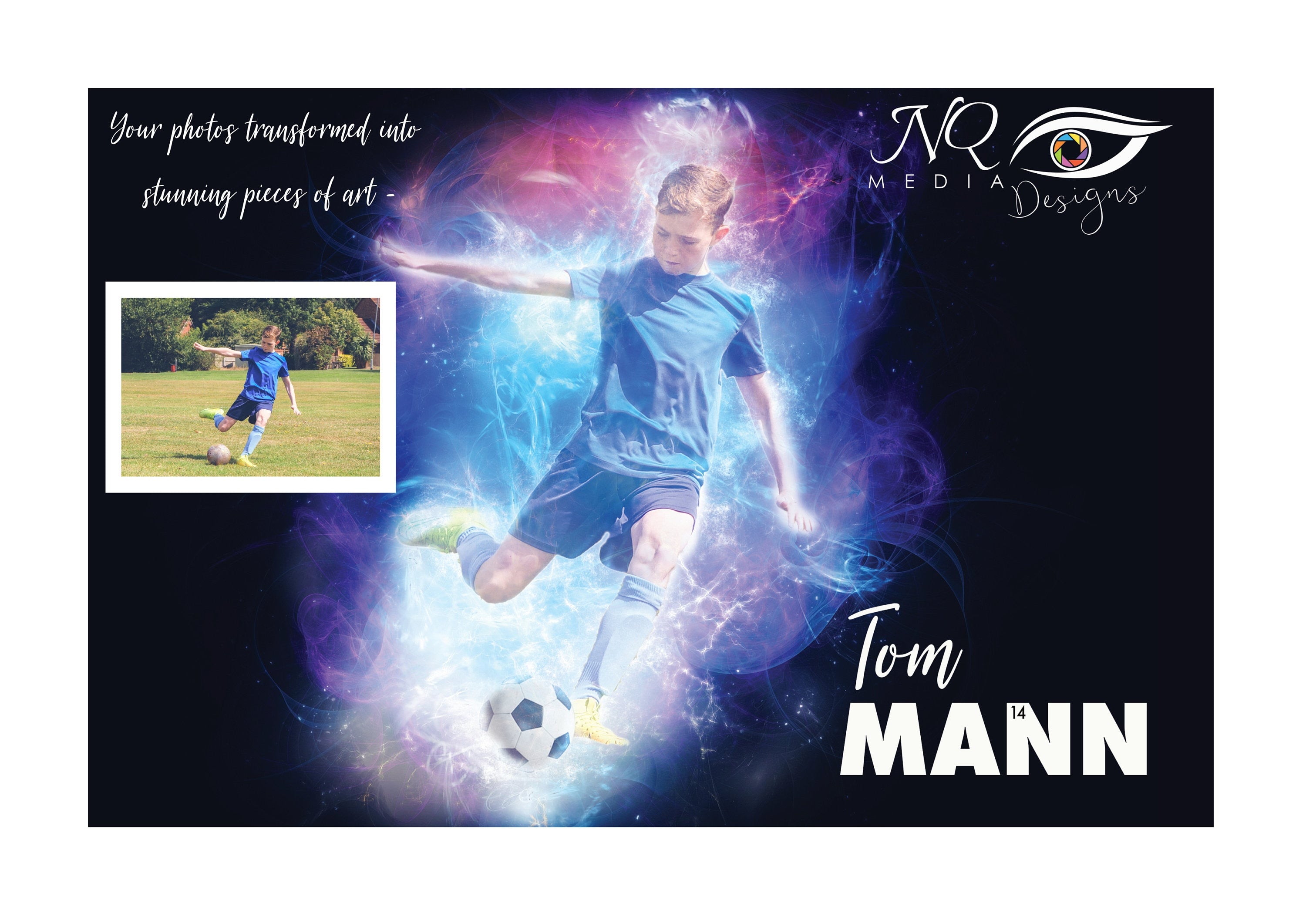 Custom Sports Action Print from Your Photo, Football Action print. Personalised Sports Portrait, Soccer Print, Birthday gift NQ Media Designs