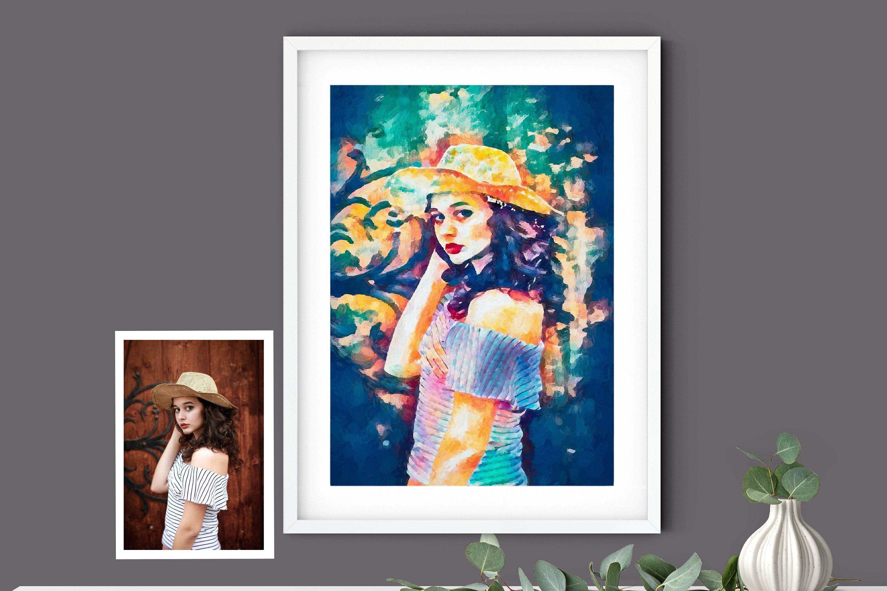 Custom portrait painting, Pop Art, Modern Art, Rainbow Pop Art, colorful abstract, Commission painting from photo NQ Media Designs