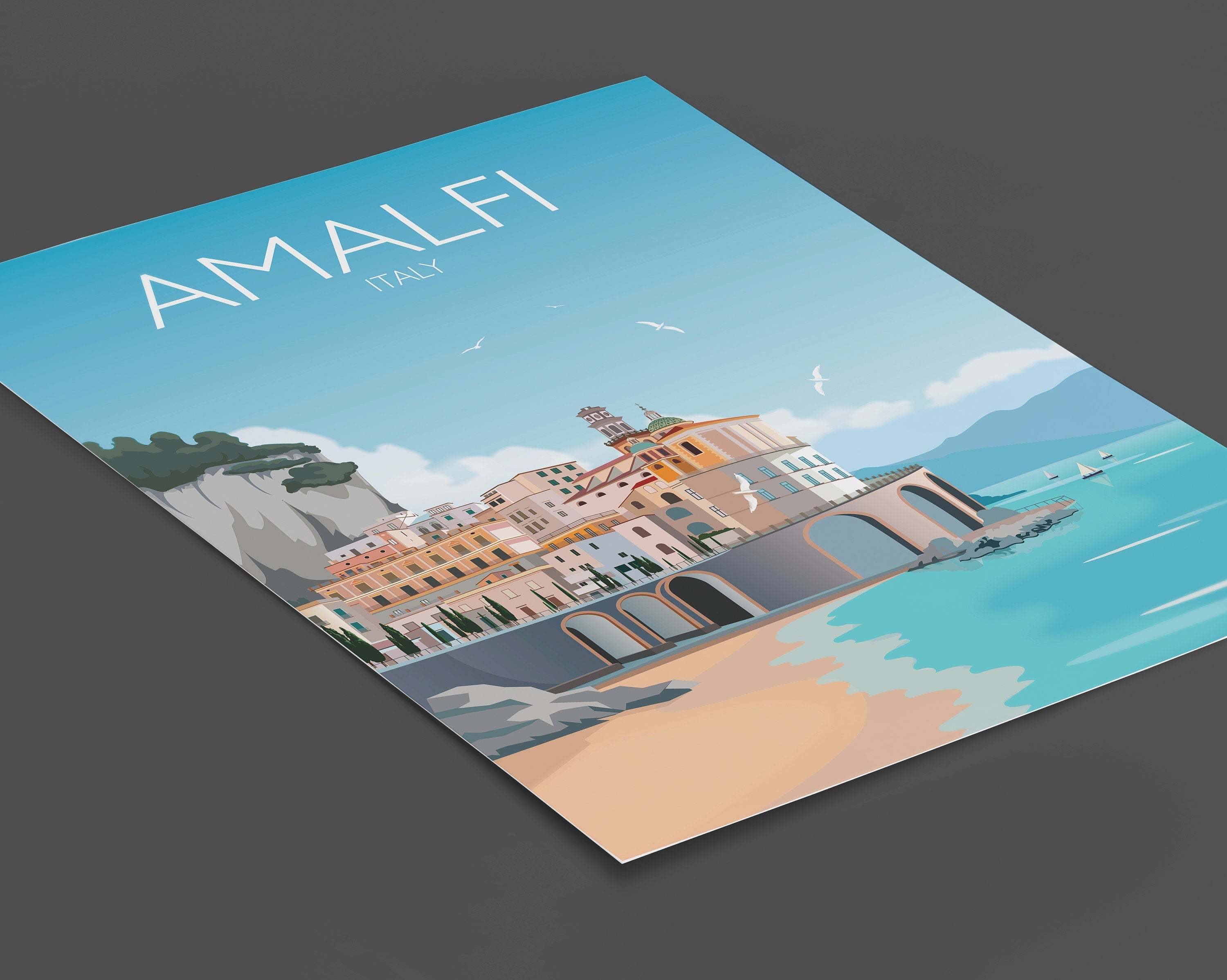 Amalfi Coast Travel Poster, Amalfi Travel Print, Italy NQ Media Designs