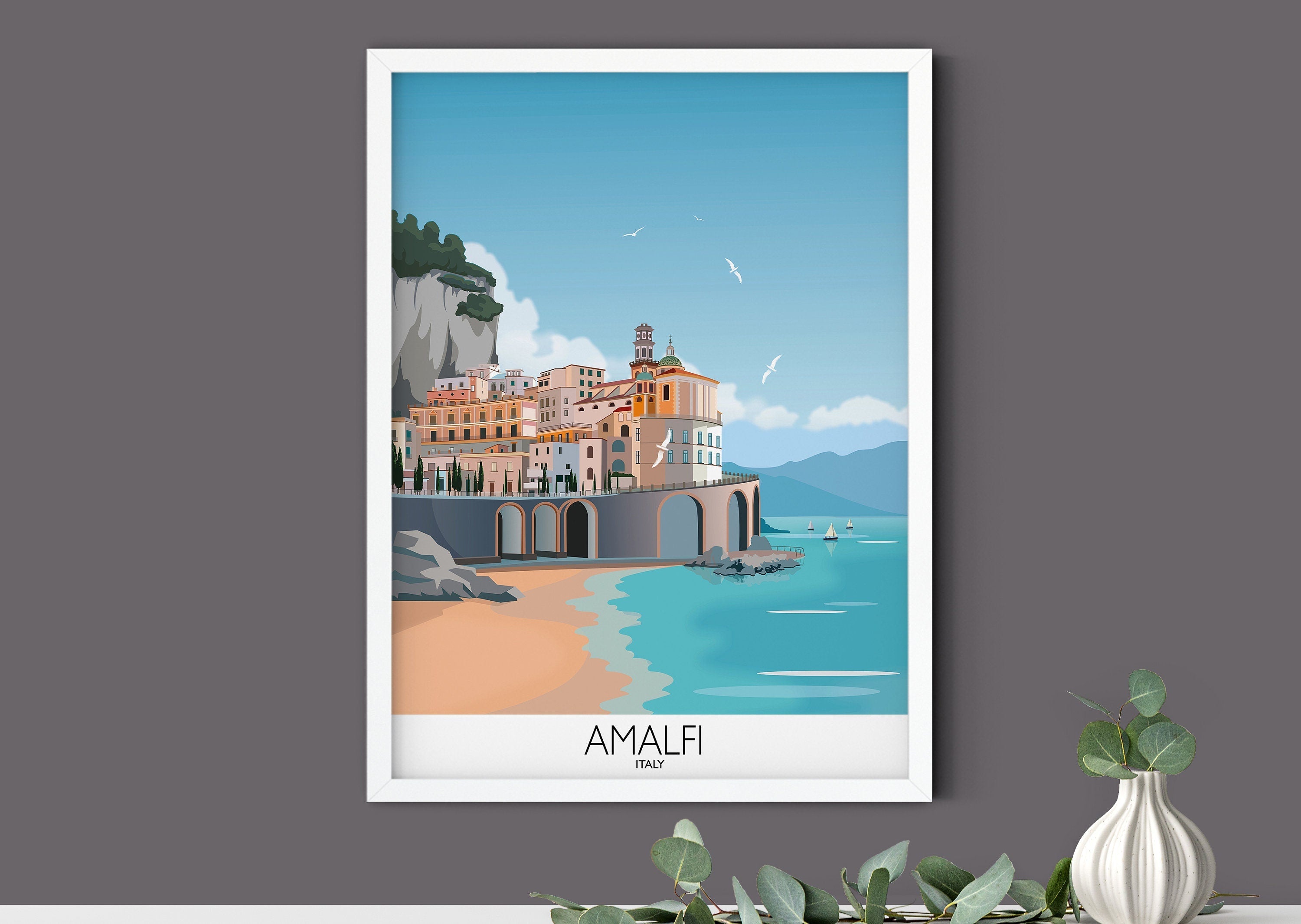 Amalfi Coast Travel Poster, Amalfi Travel Print, Italy NQ Media Designs