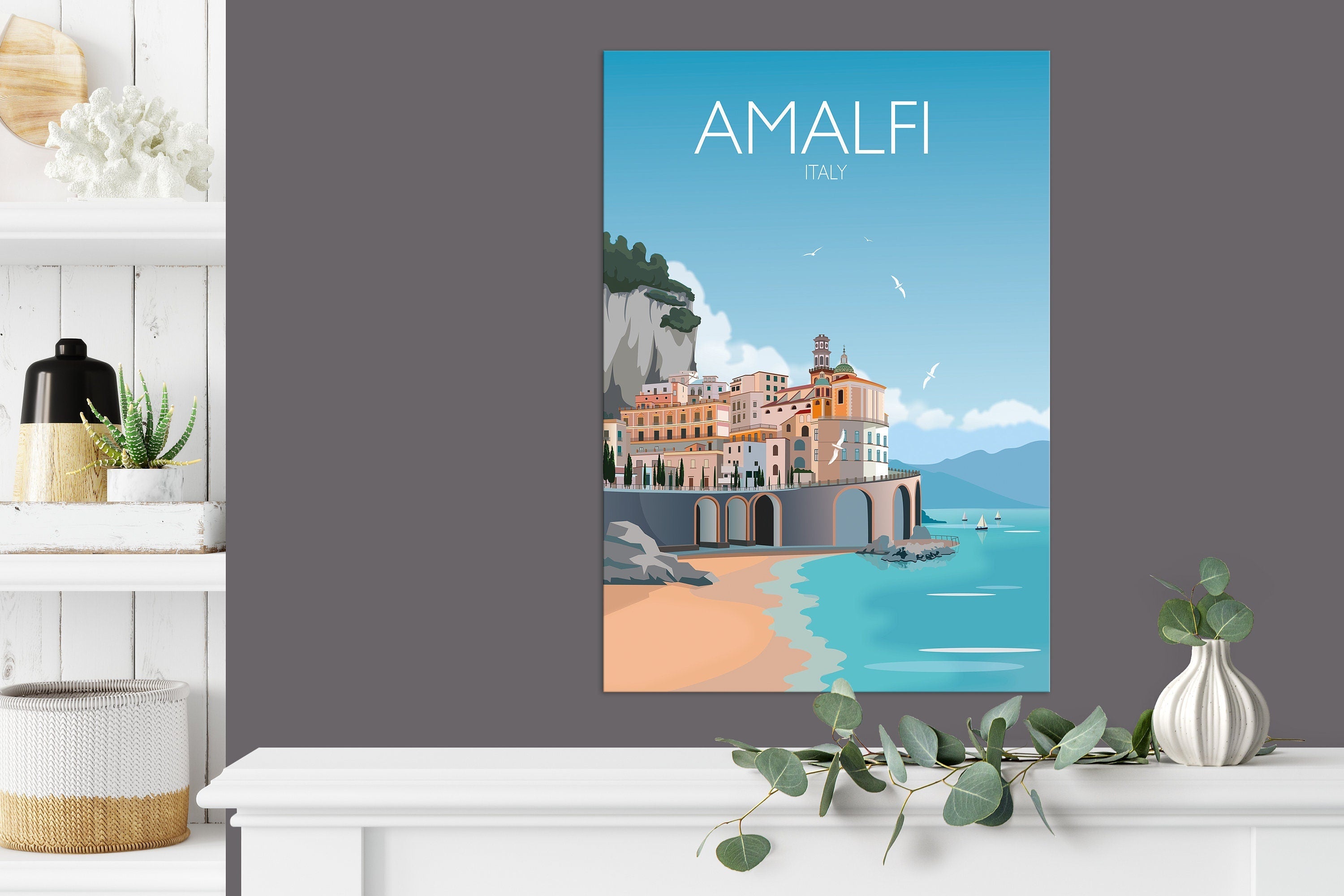 Amalfi Coast Travel Poster, Amalfi Travel Print, Italy NQ Media Designs