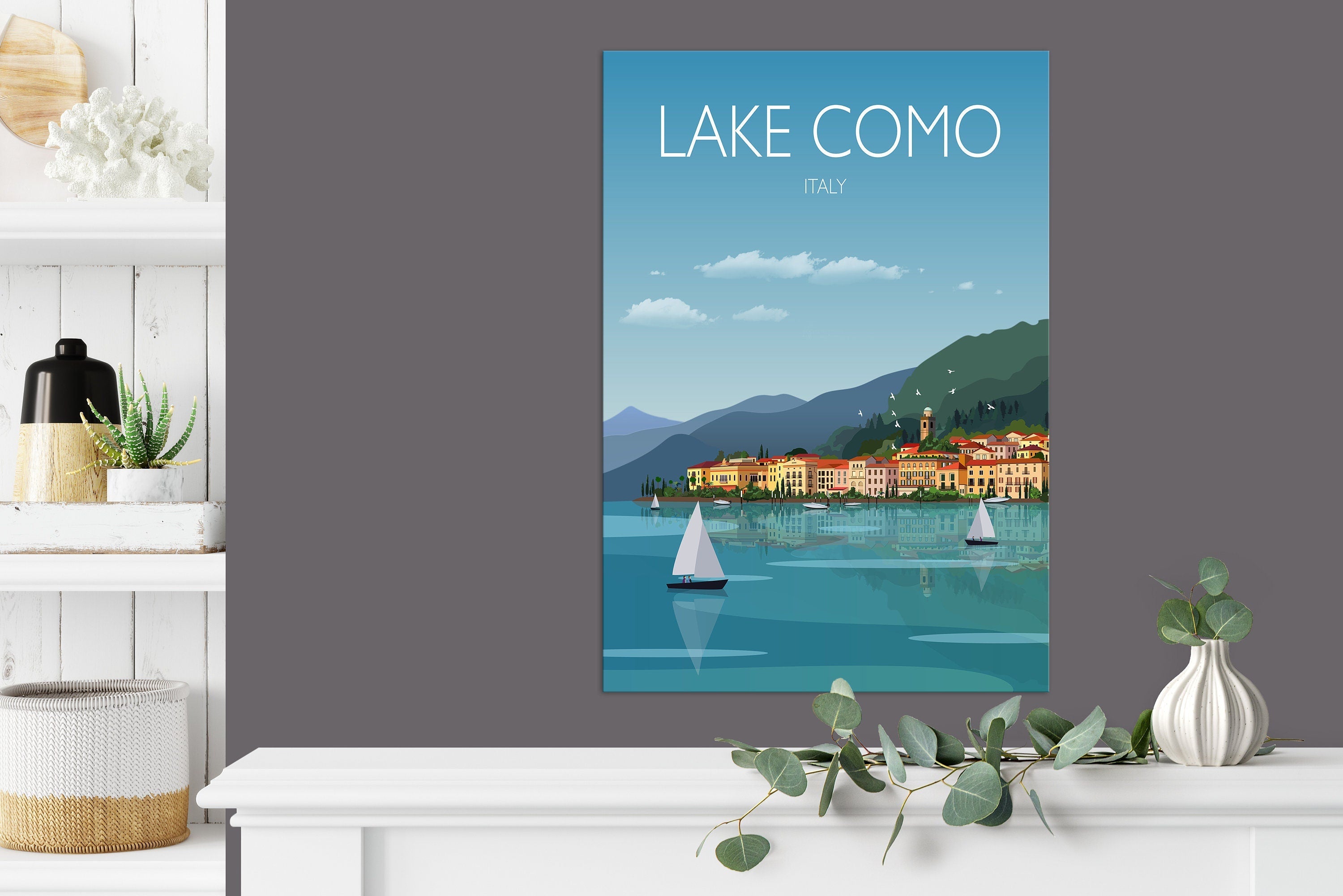 Lake Como Travel Poster, Travel Print of Lake Como, Lake Como, Italy NQ Media Designs
