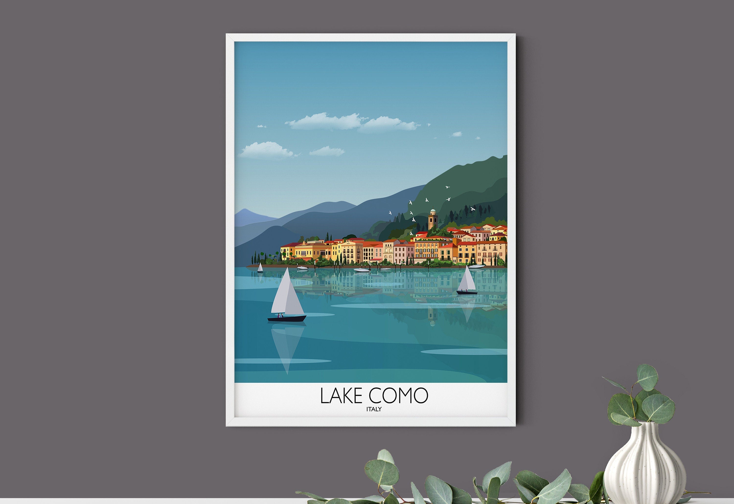 Lake Como Travel Poster, Travel Print of Lake Como, Lake Como, Italy NQ Media Designs