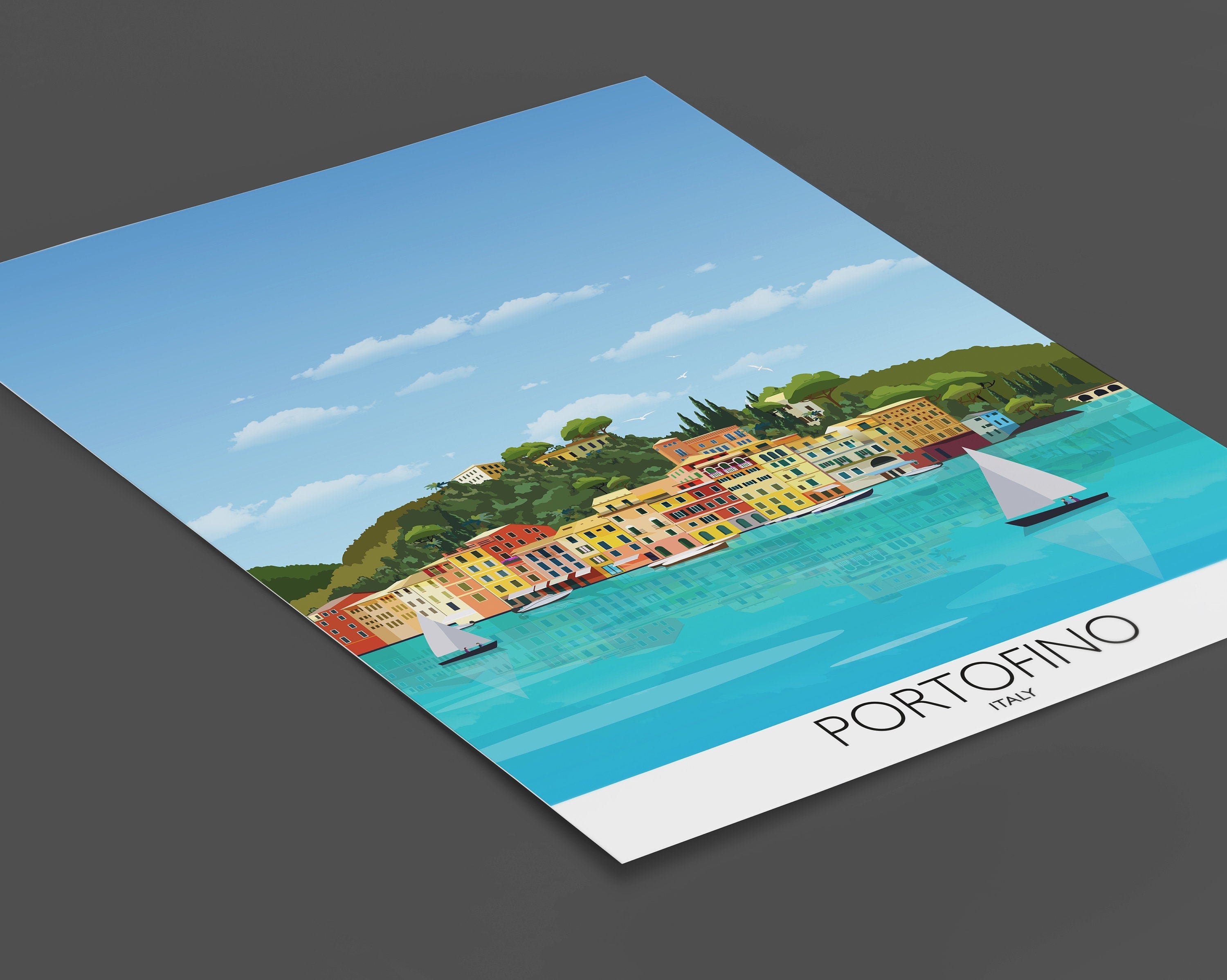 Portofino Travel Poster, Travel Print of Portofino, Italy, Italy Travel Poster, NQ Media Designs