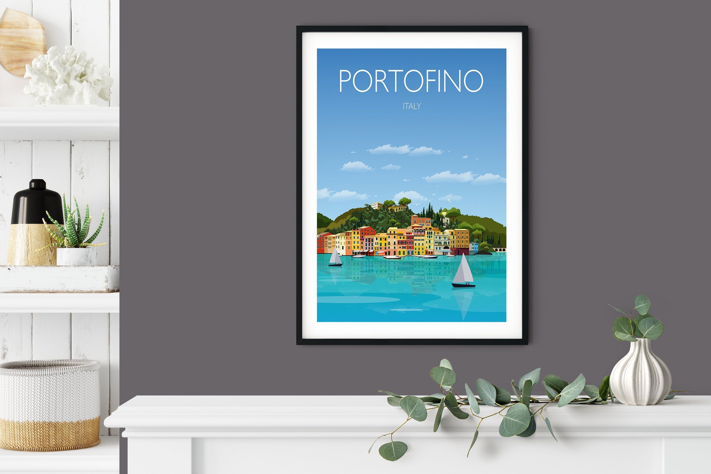 Portofino Travel Poster, Travel Print of Portofino, Italy, Italy Travel Poster, NQ Media Designs