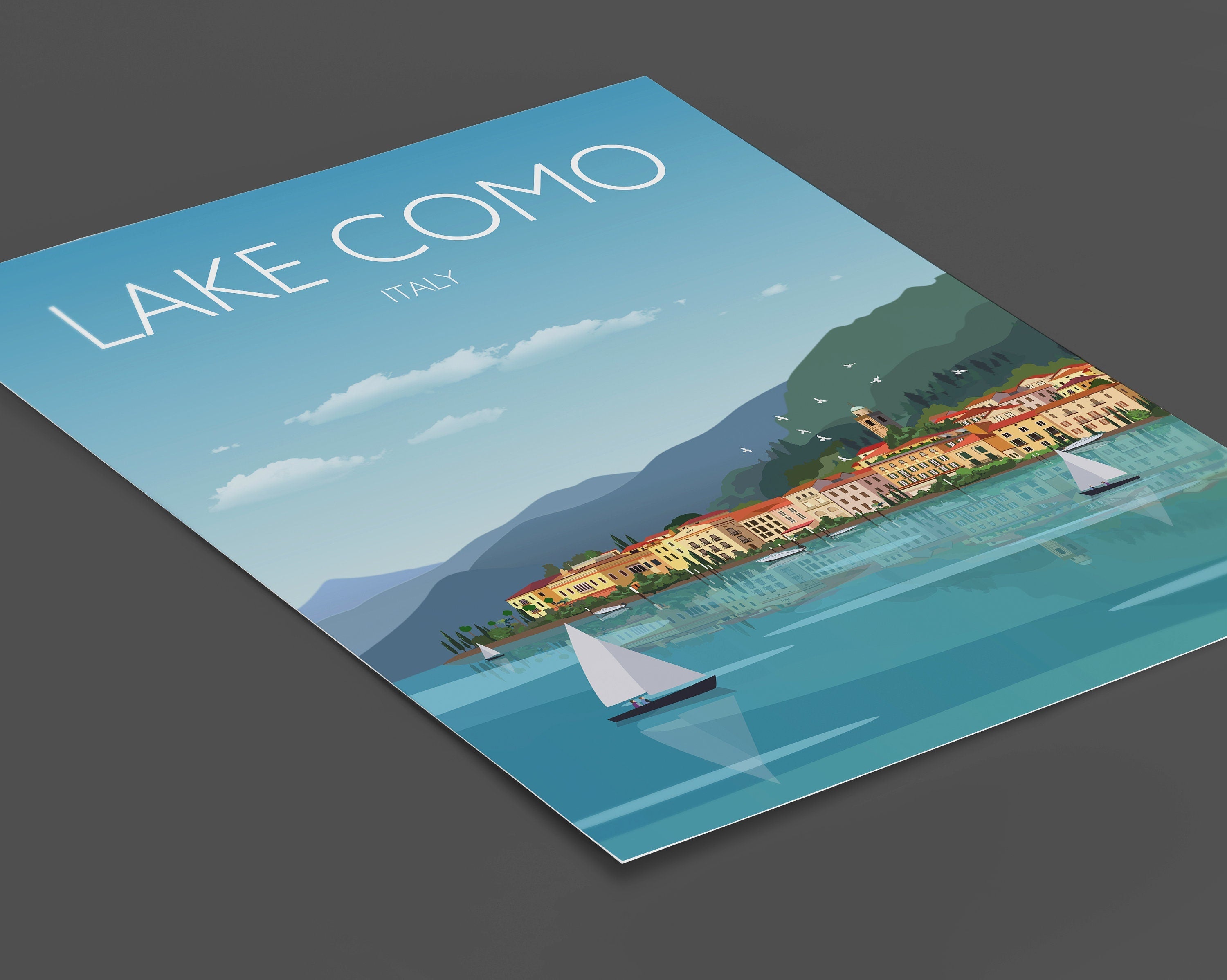 Lake Como Travel Poster, Travel Print of Lake Como, Lake Como, Italy NQ Media Designs