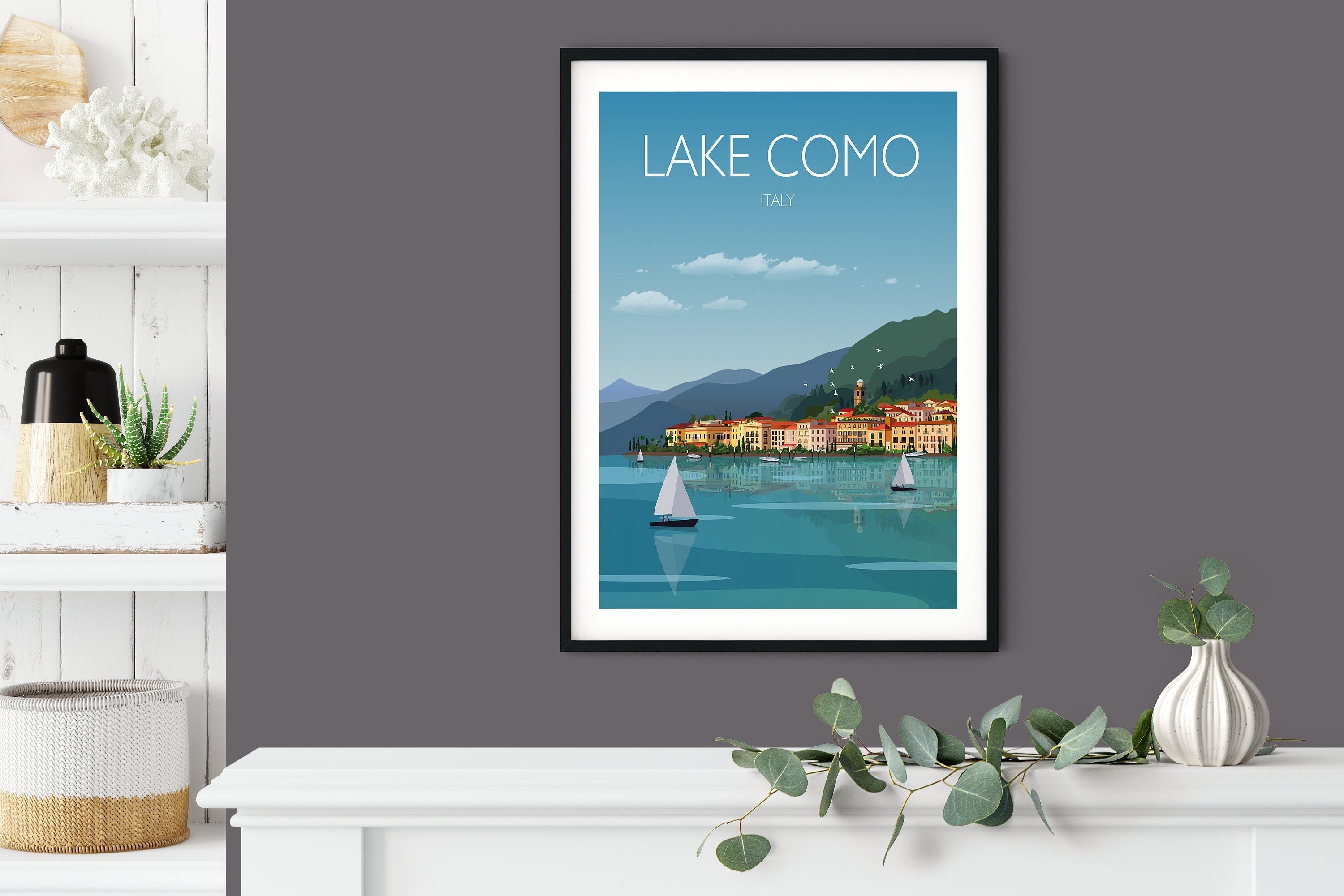 Lake Como Travel Poster, Travel Print of Lake Como, Lake Como, Italy NQ Media Designs
