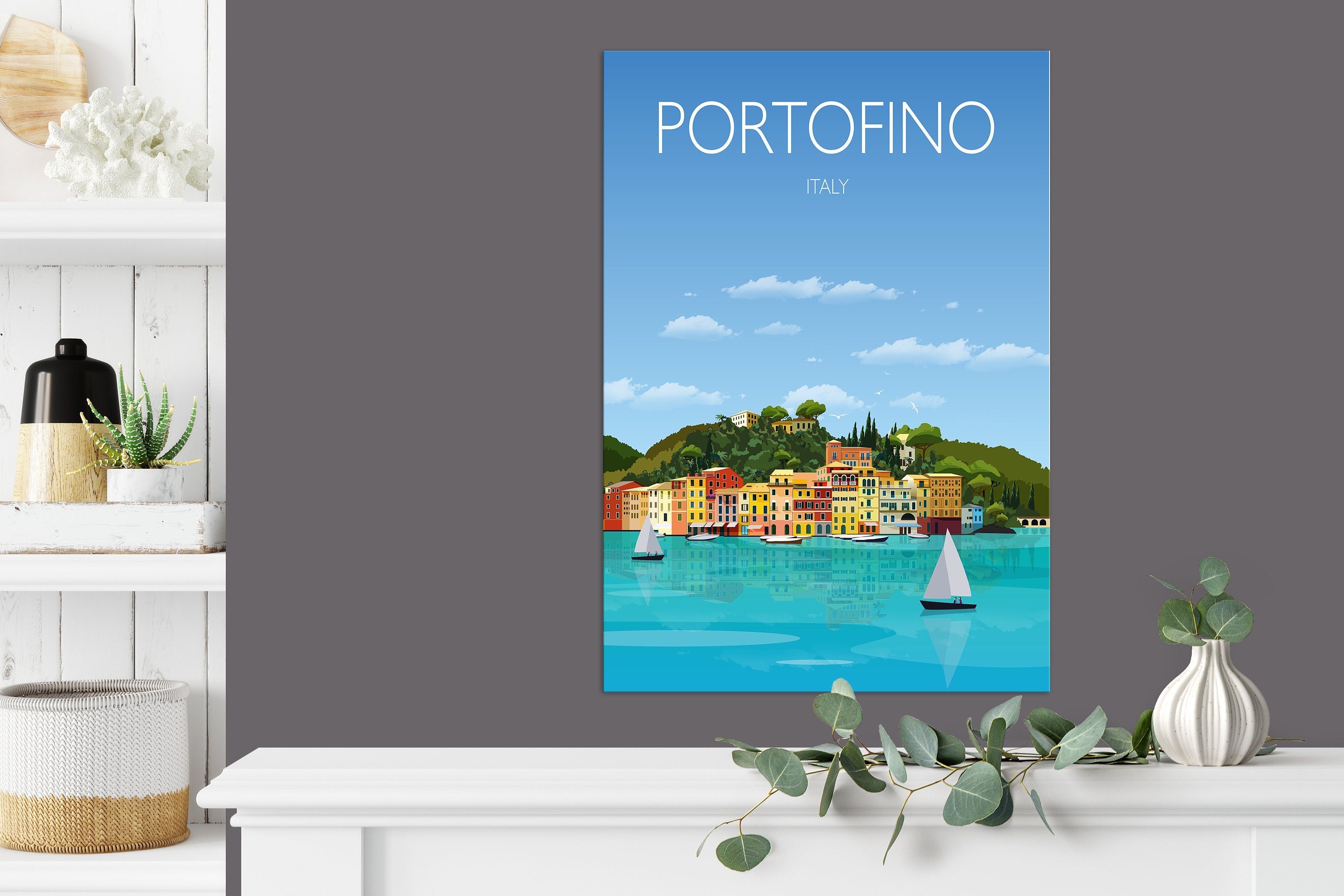 Portofino Travel Poster, Travel Print of Portofino, Italy, Italy Travel Poster, NQ Media Designs
