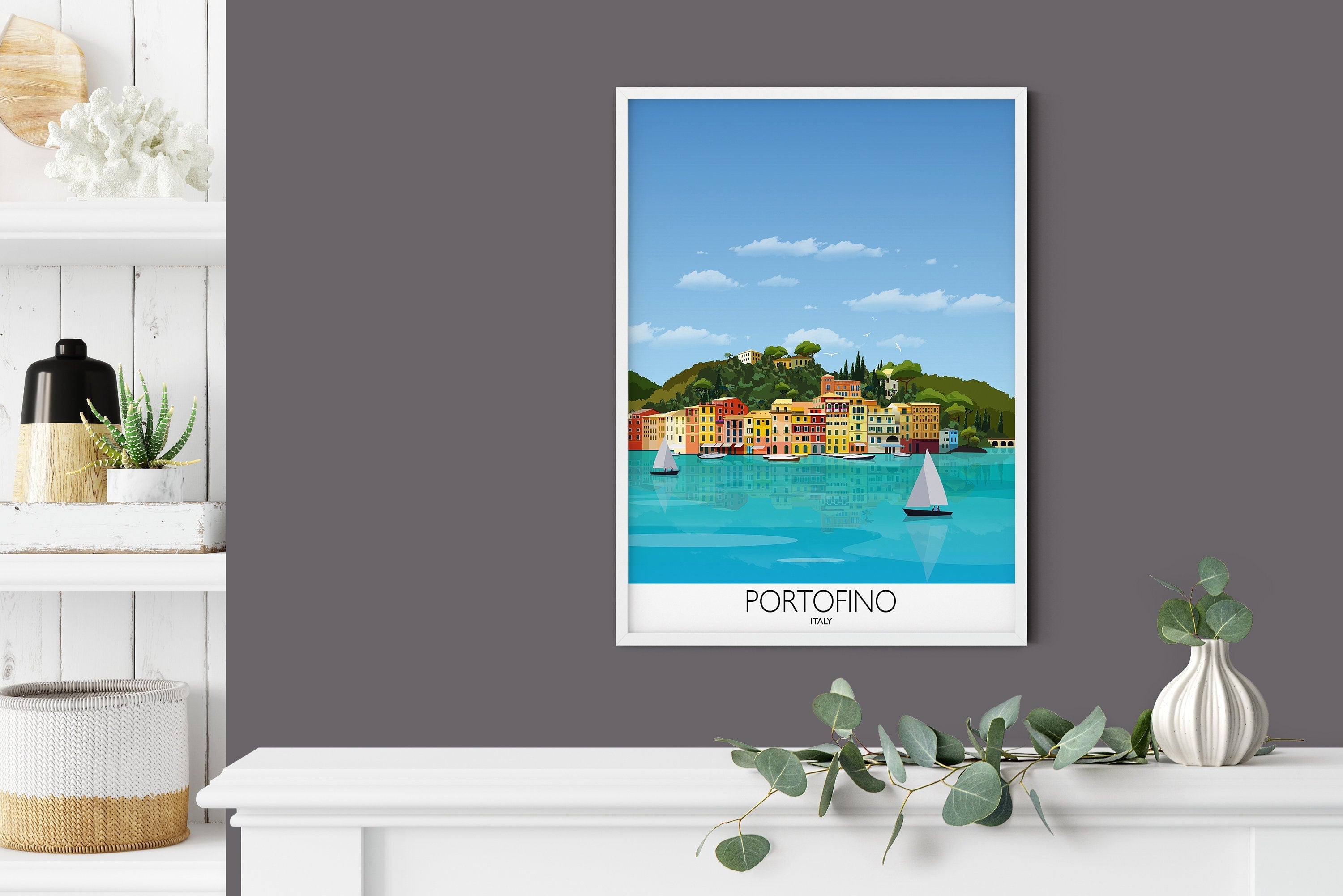 Portofino Travel Poster, Travel Print of Portofino, Italy, Italy Travel Poster, NQ Media Designs