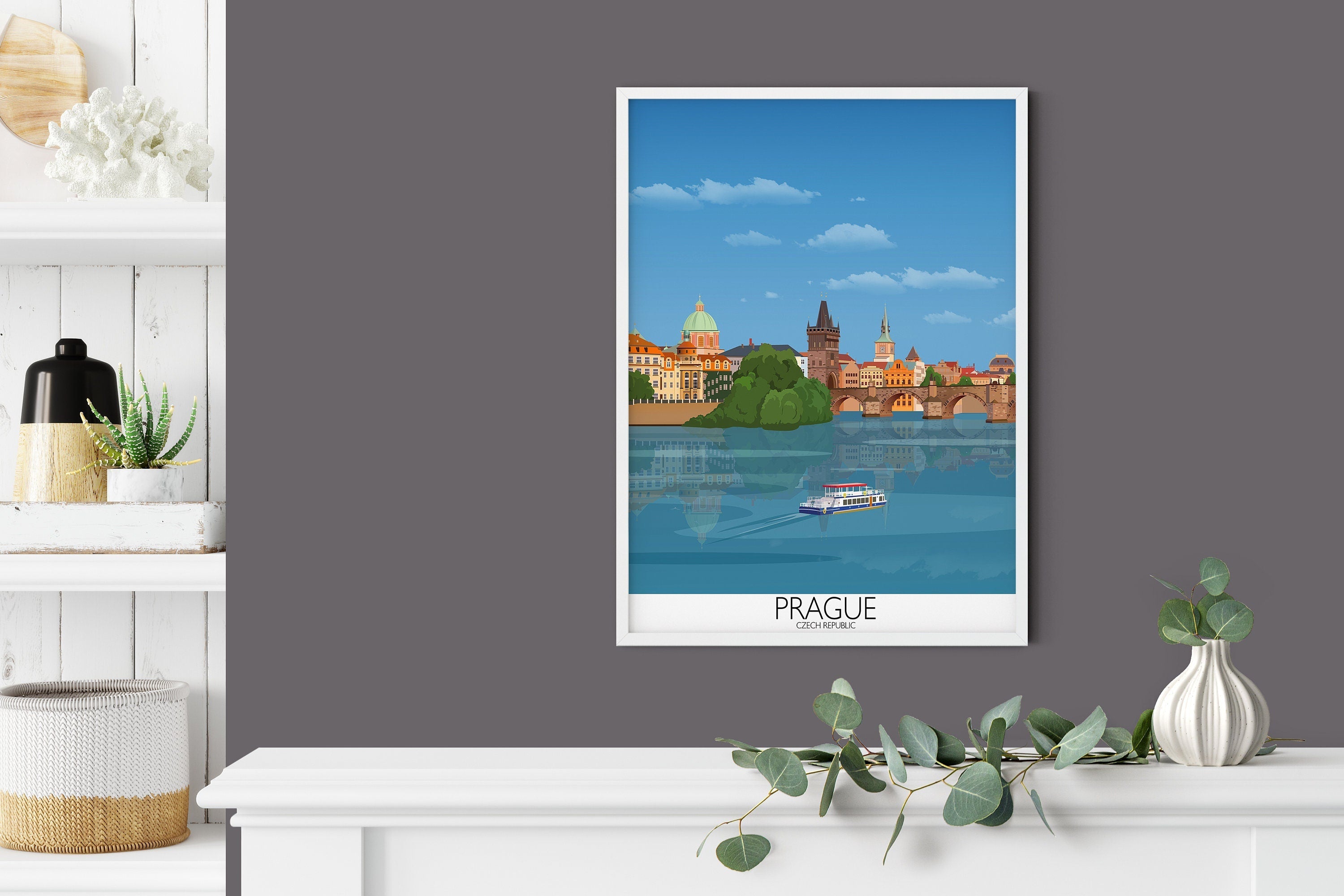Prague Travel Poster, Travel Print of Prague, City of Prague, Czech Republic NQ Media Designs