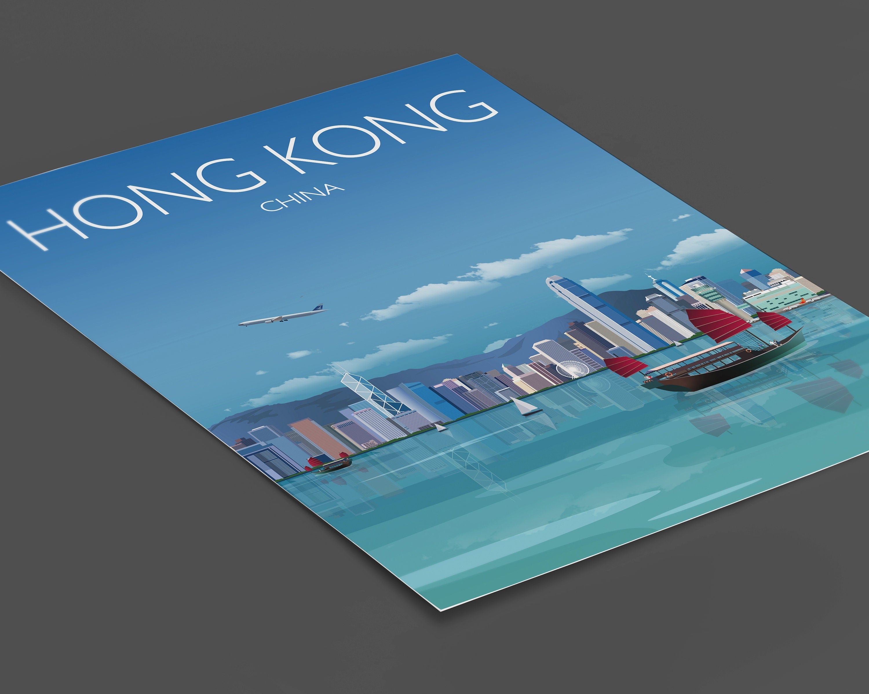 Hong Kong Travel Poster , Travel Print of Hong Kong, City of Hong Kong, China NQ Media Designs