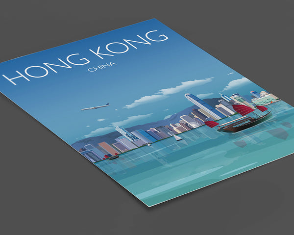 Hong Kong Travel Poster , Travel Print of Hong Kong, City of Hong Kong, China