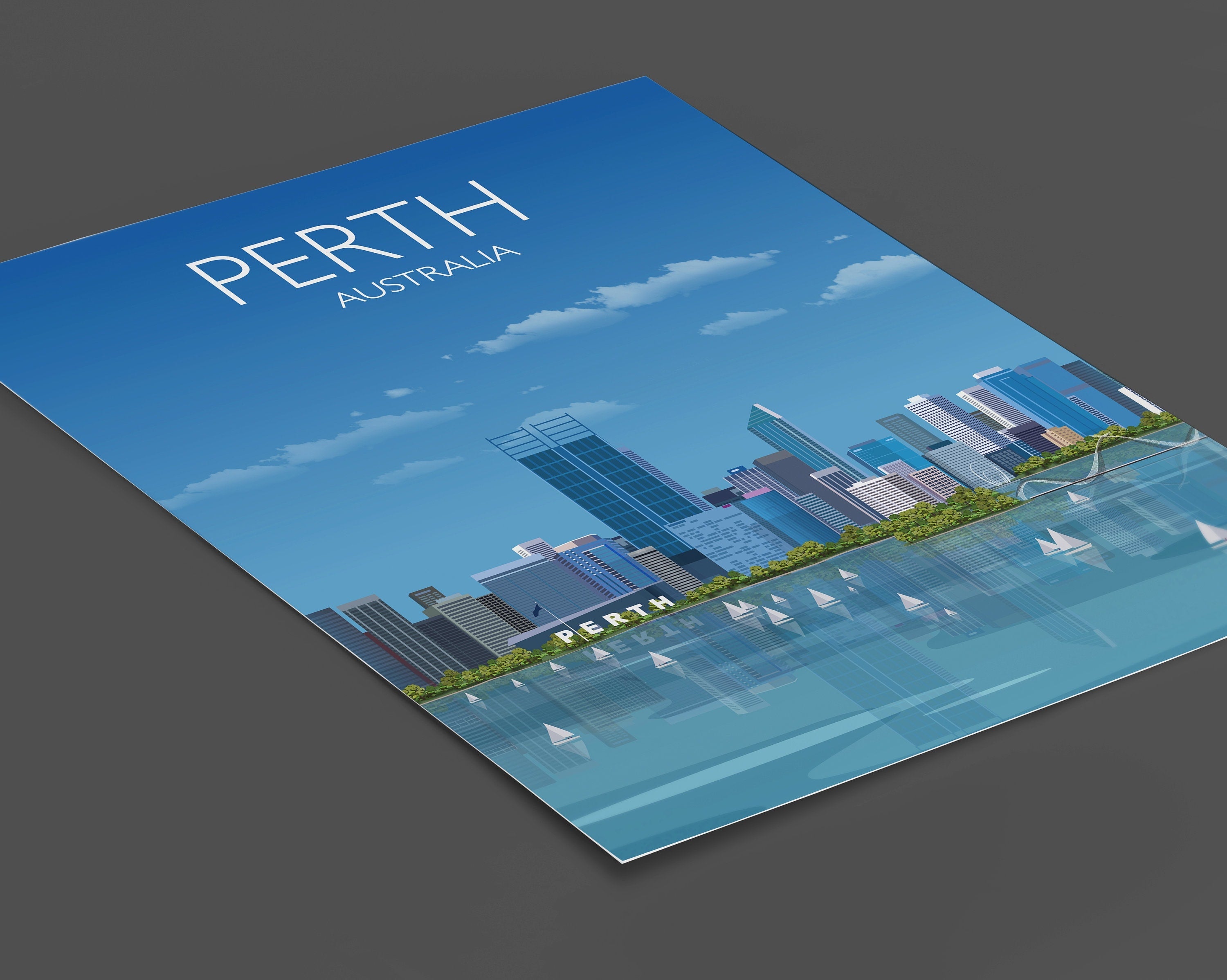 Perth Travel Poster, Travel Print of Perth, City of Perth, Australia NQ Media Designs