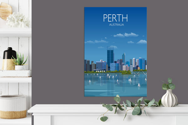 Perth Travel Poster, Travel Print of Perth, City of Perth, Australia