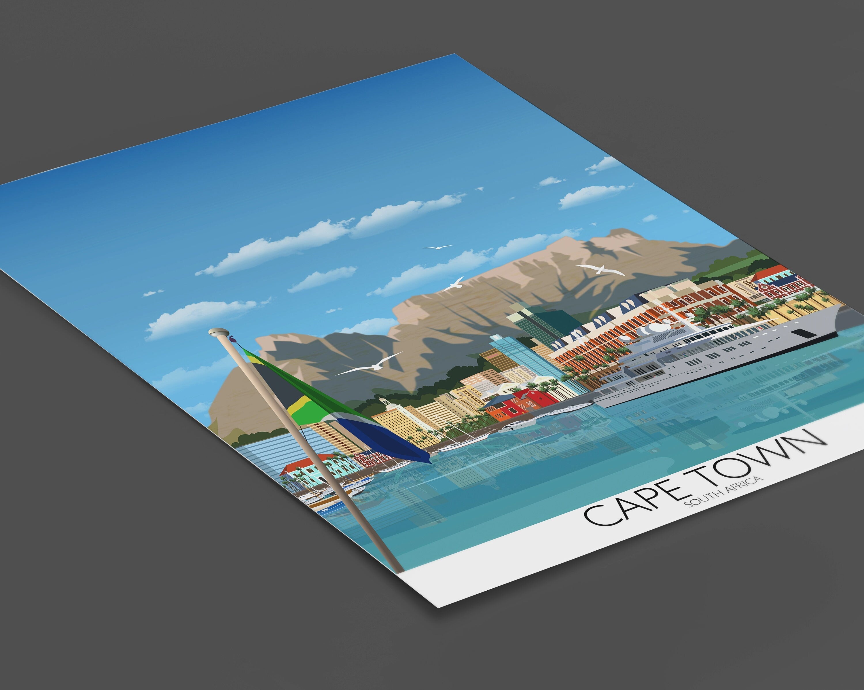 Cape Town Travel Poster , Travel Print of Cape Town, City of Cape Town, South Africa NQ Media Designs