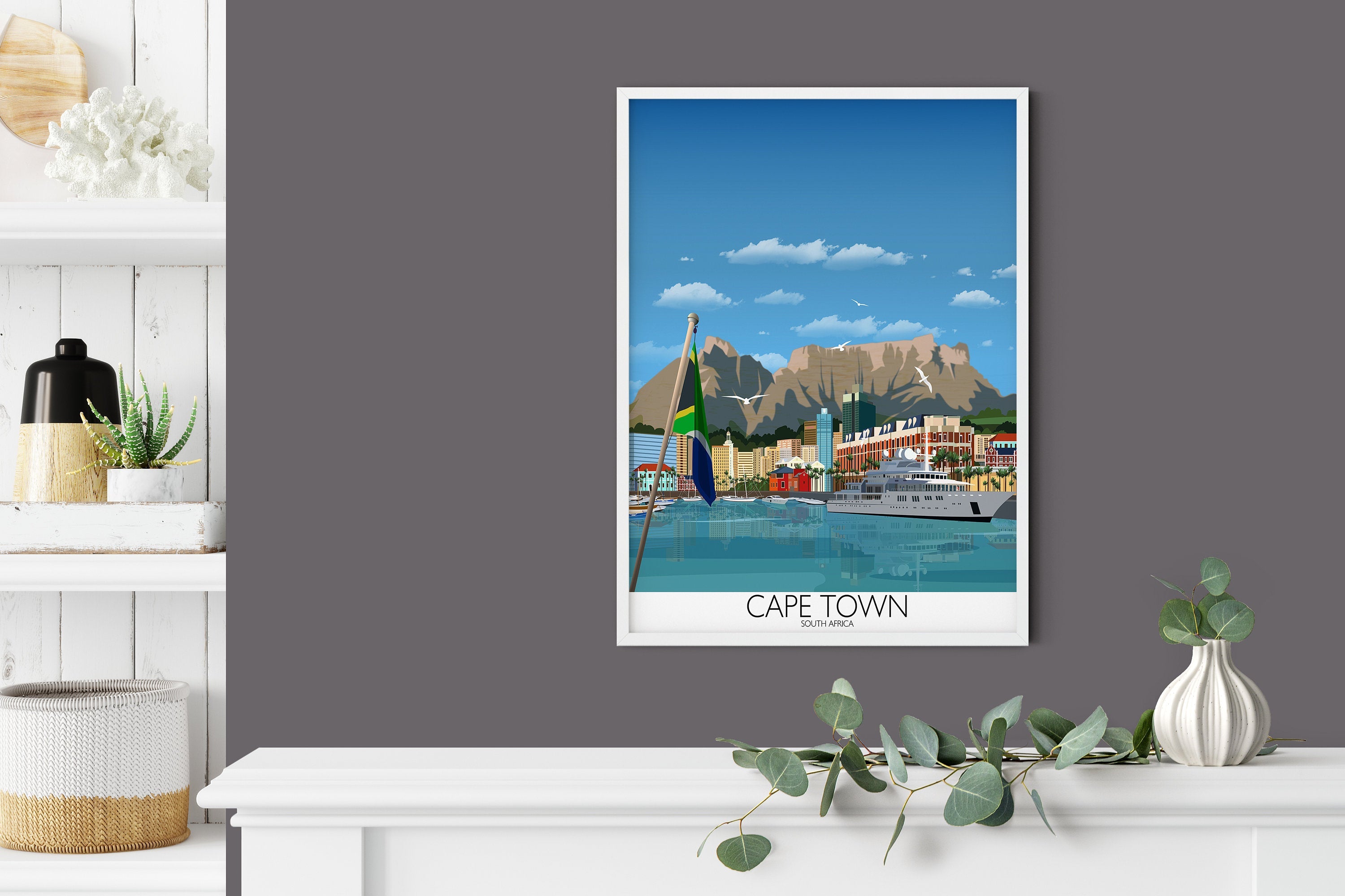 Cape Town Travel Poster , Travel Print of Cape Town, City of Cape Town, South Africa NQ Media Designs