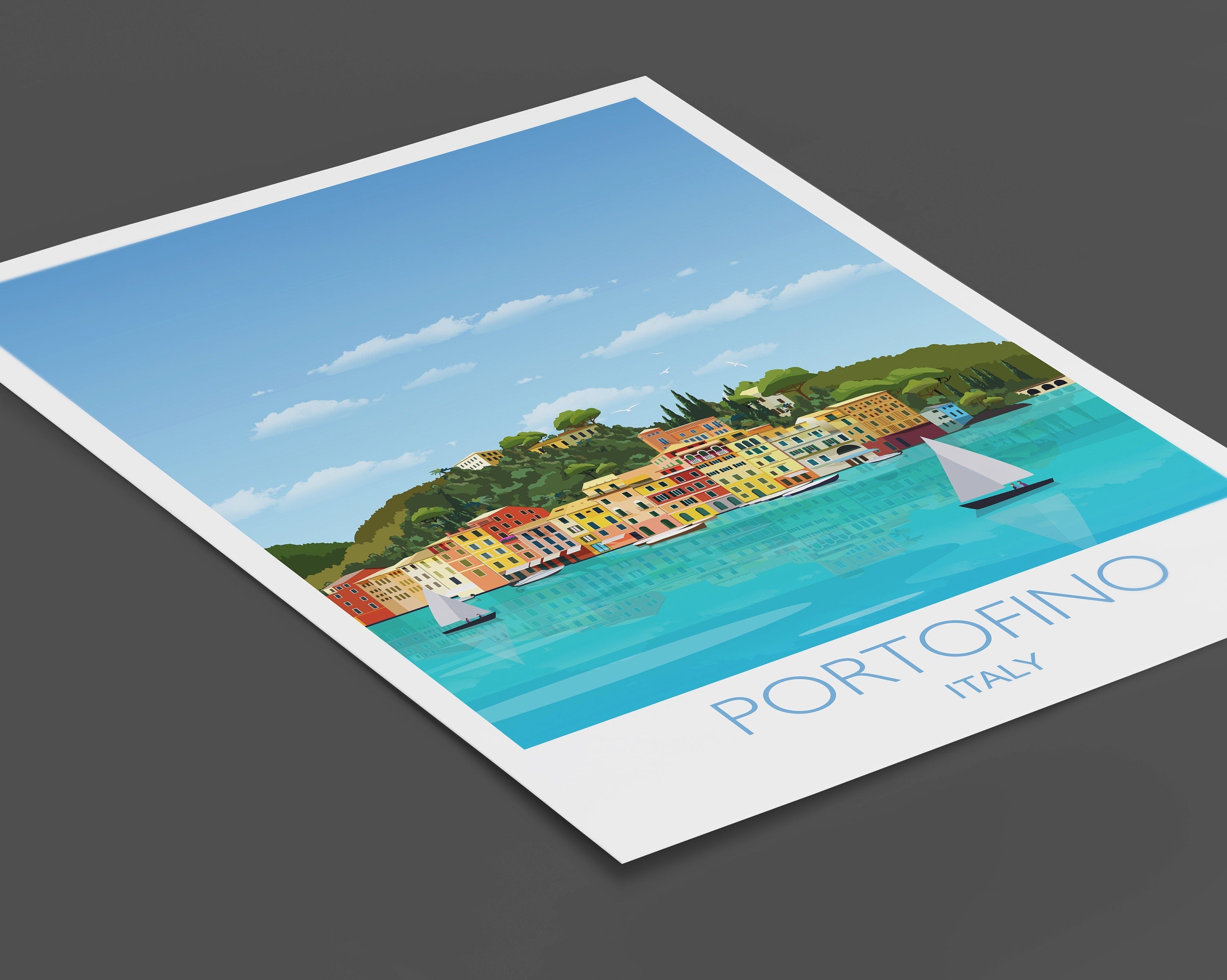 Portofino Travel Print, Travel Poster of Portofino, Italy NQ Media Designs