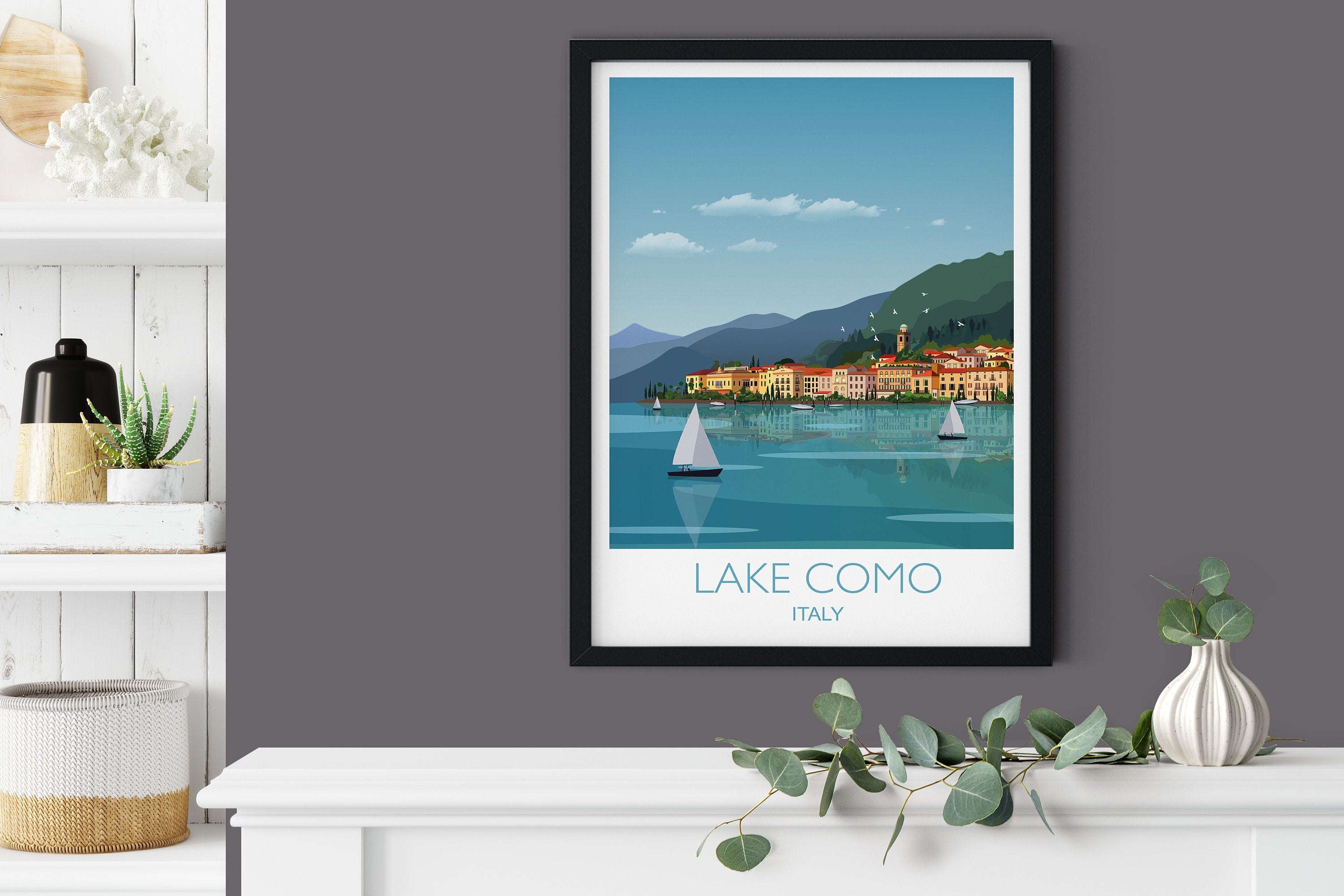 Lake Como Travel Poster, Travel Print of Lake Como, Lake Como, Italy NQ Media Designs
