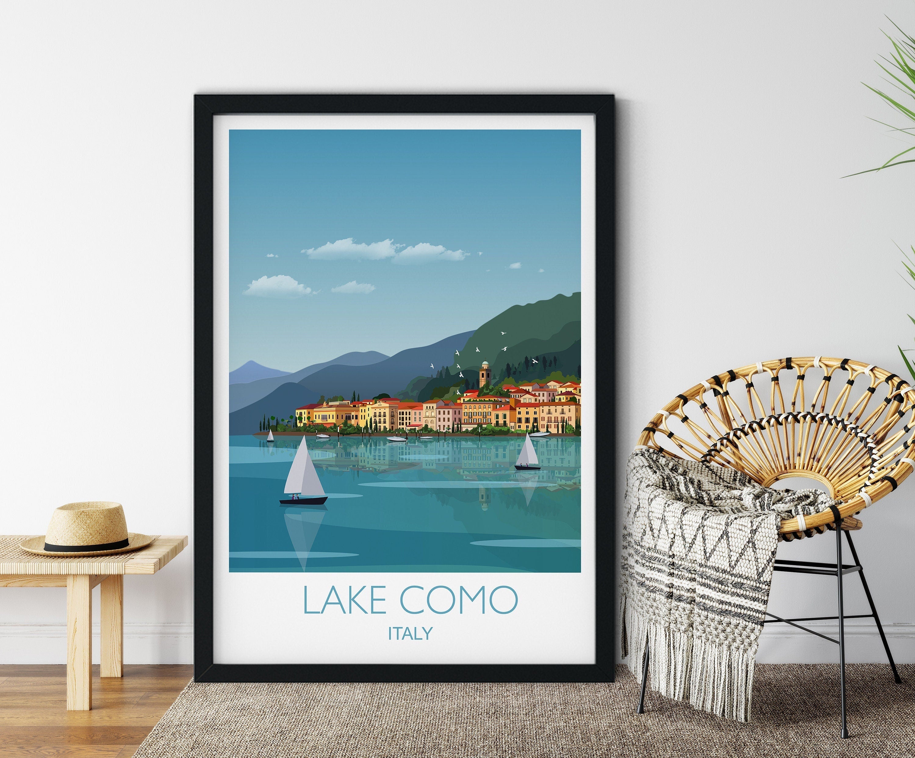 Lake Como Travel Poster, Travel Print of Lake Como, Lake Como, Italy NQ Media Designs