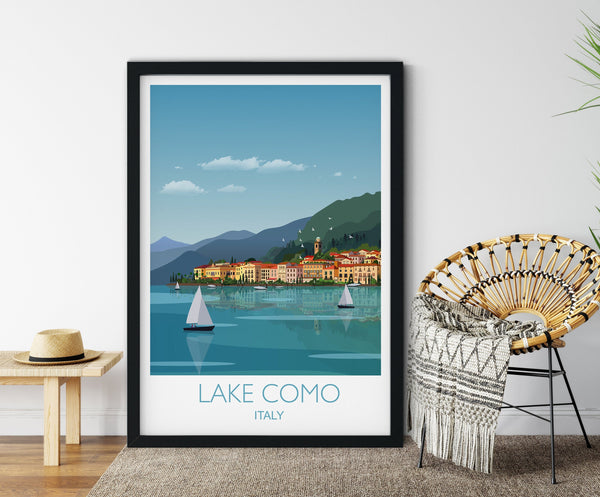 Lake Como Travel Poster, Travel Print of Lake Como, Lake Como, Italy