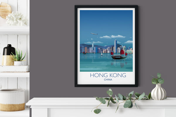 Hong Kong Travel Poster, Travel Print of Hong Kong, City of Hong Kong, China