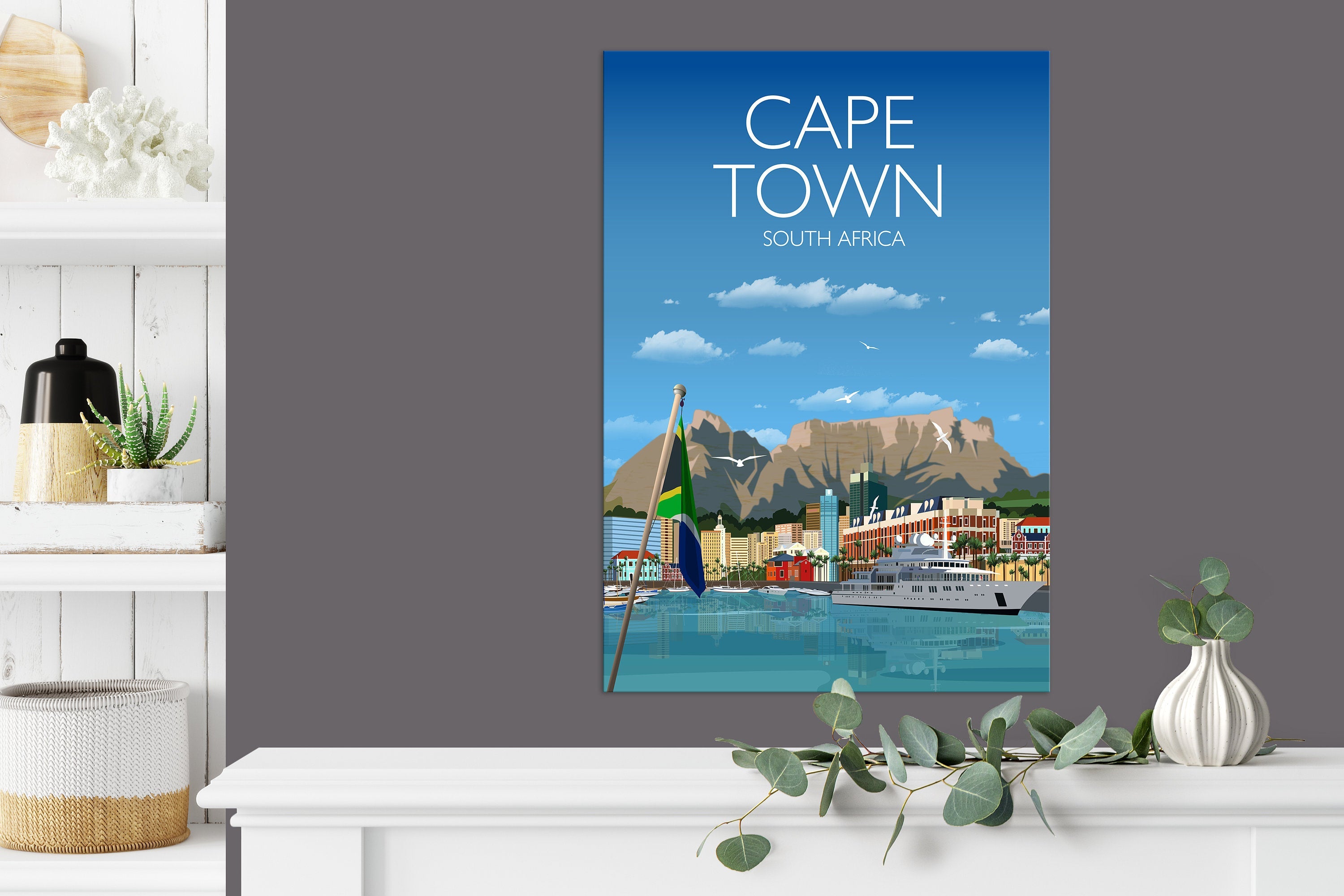 Cape Town Travel Poster , Travel Print of Cape Town, City of Cape Town, South Africa NQ Media Designs