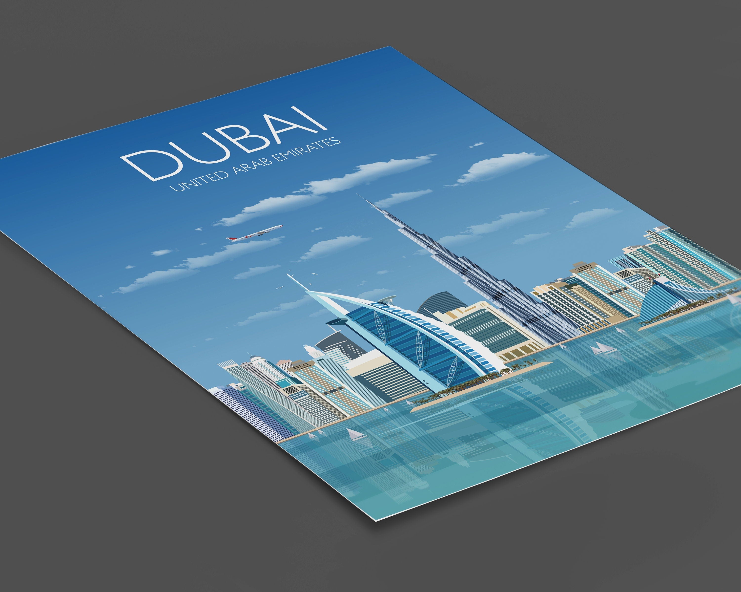 Dubai Travel Poster, Travel Print of Dubai, City of Dubai, United Arab Emirates NQ Media Designs