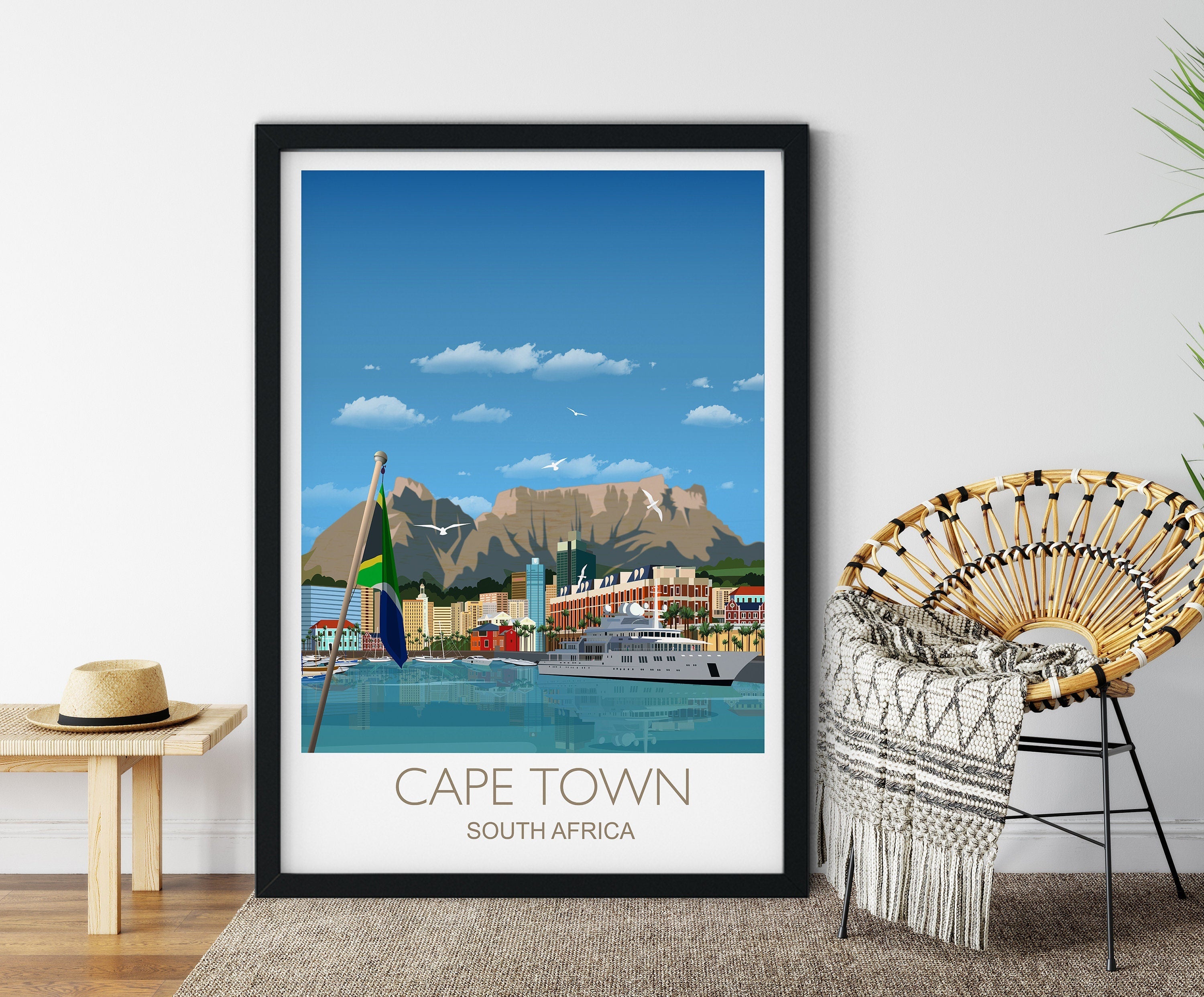 Cape Town Travel Poster , Travel Print of Cape Town, City of Cape Town, South Africa NQ Media Designs