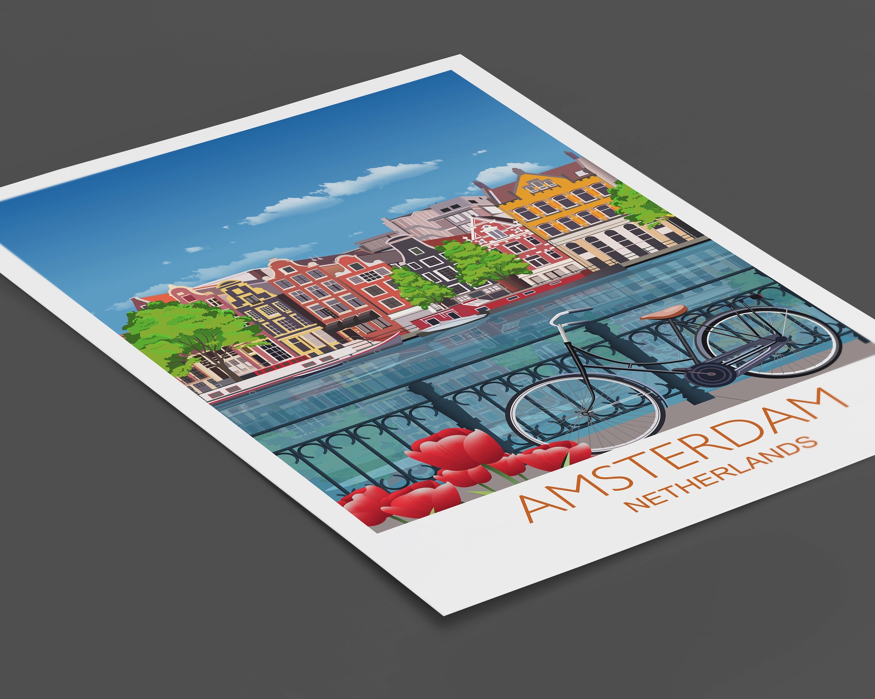 Amsterdam Travel Poster, Travel Print of Amsterdam, Netherlands NQ Media Designs