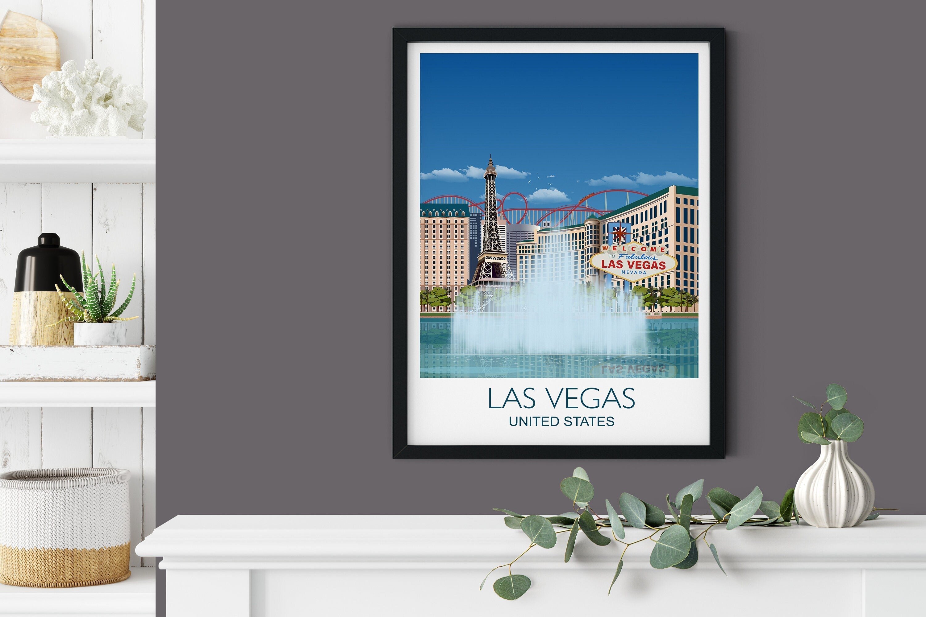 Las Vegas Travel Print, Las Vegas Travel Poster, Nevada, USA, USA Travel Poster NQ Media Designs