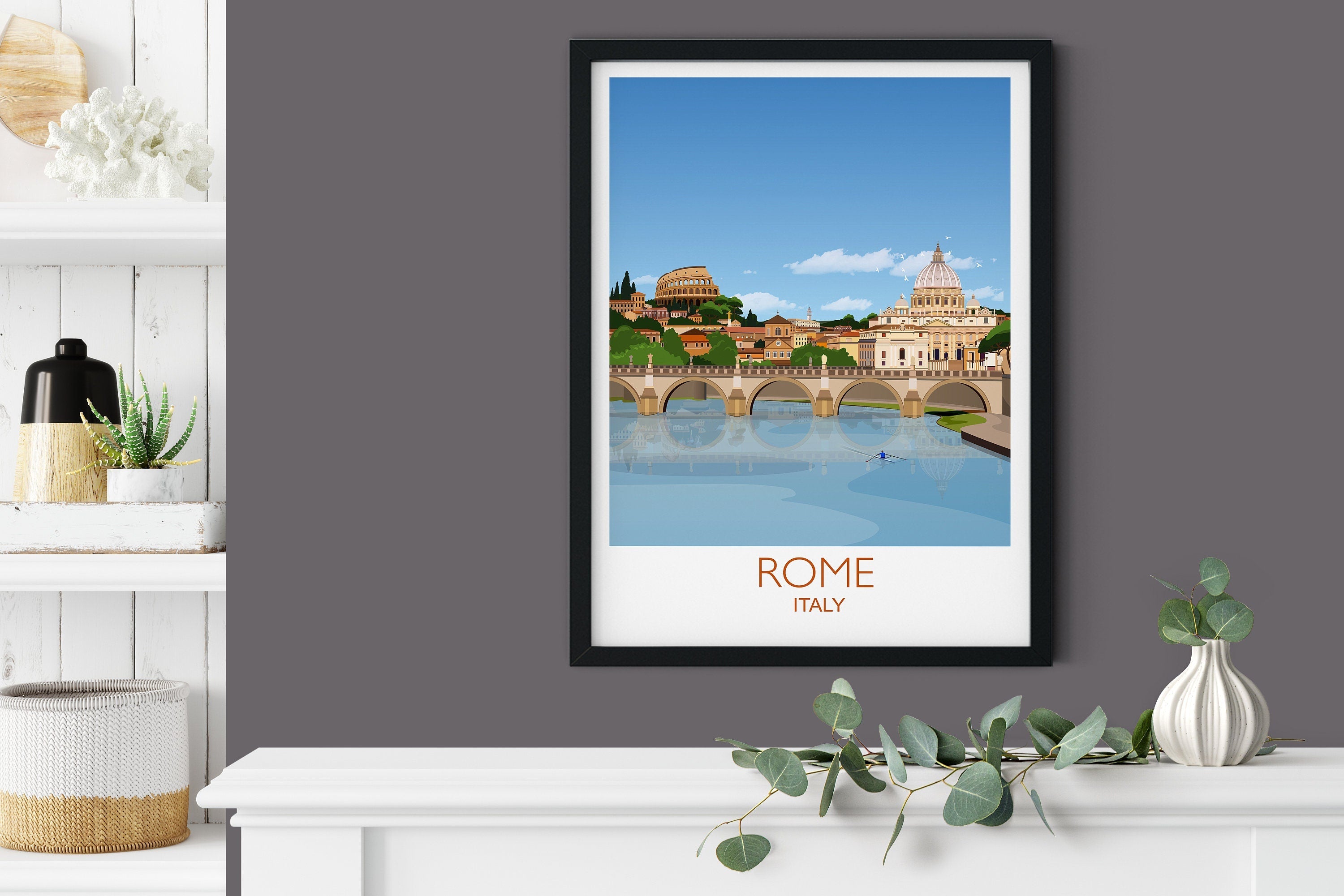 Rome Travel Poster, Travel Print of Rome, City of Rome, Italy, Italy Travel Poster, Rome Cityscape NQ Media Designs