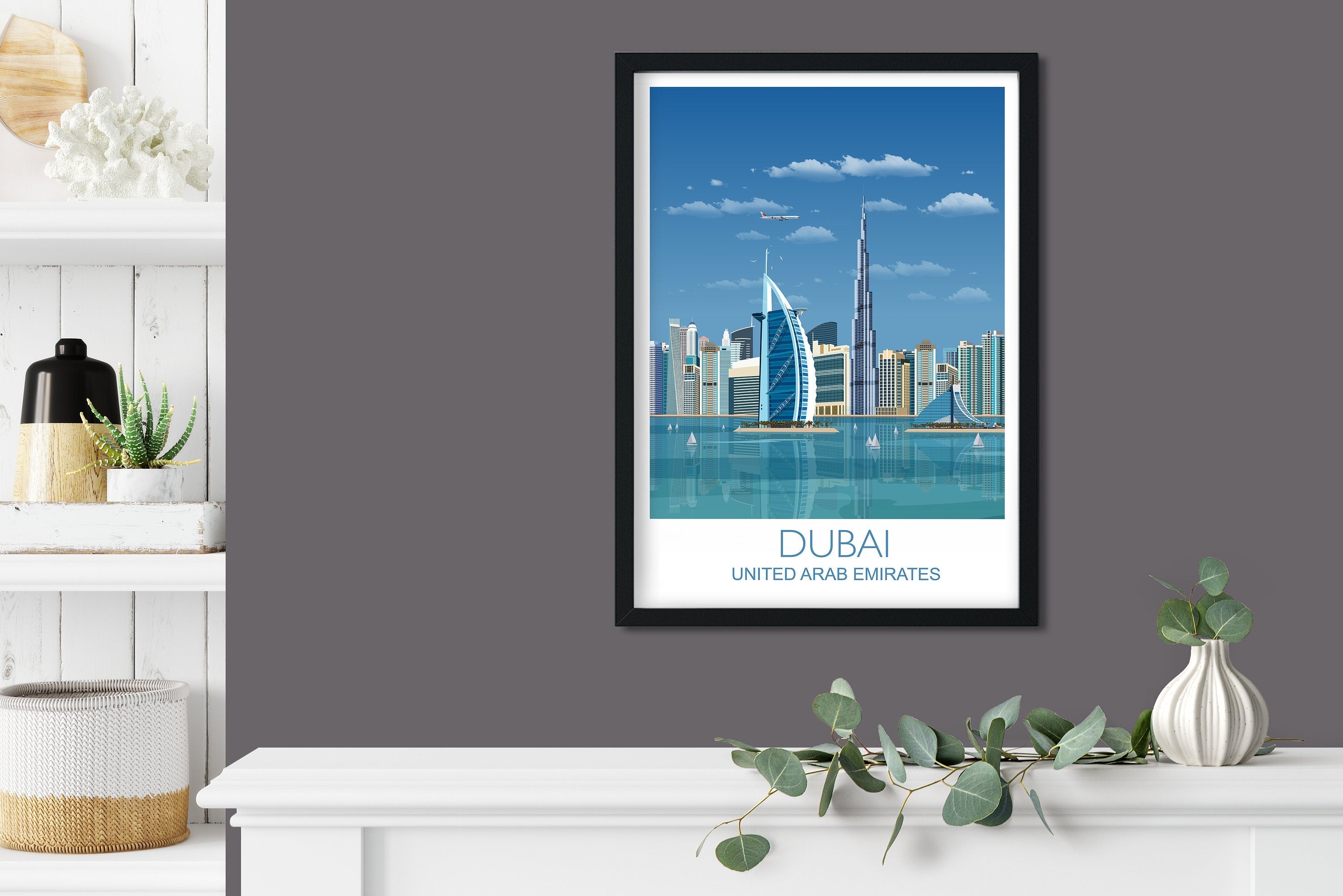 Dubai Travel Poster, Travel Print of Dubai, City of Dubai, United Arab Emirates NQ Media Designs
