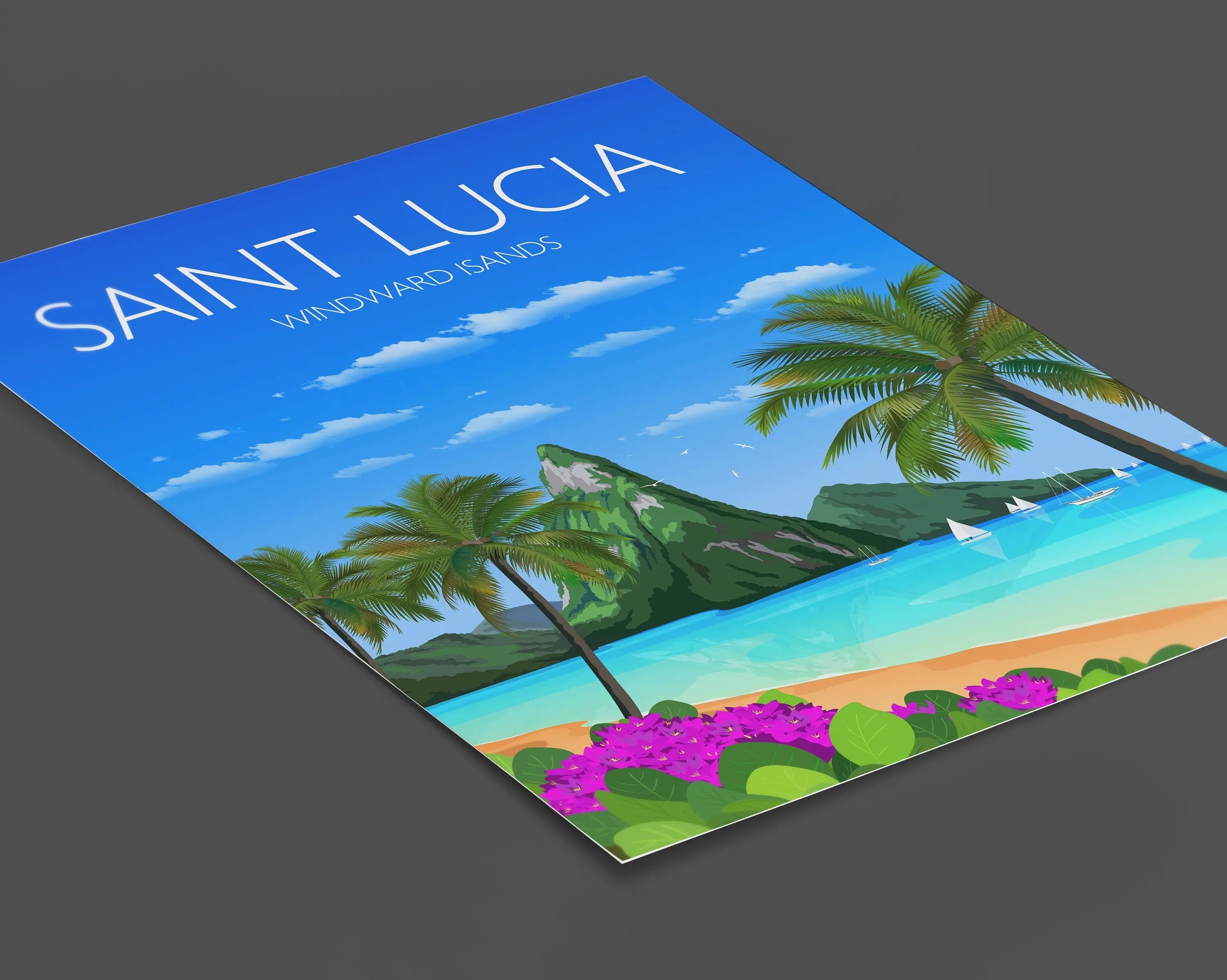 Saint Lucia Travel Poster, Travel Print of Saint Lucia, Windward Islands, Caribbean NQ Media Designs