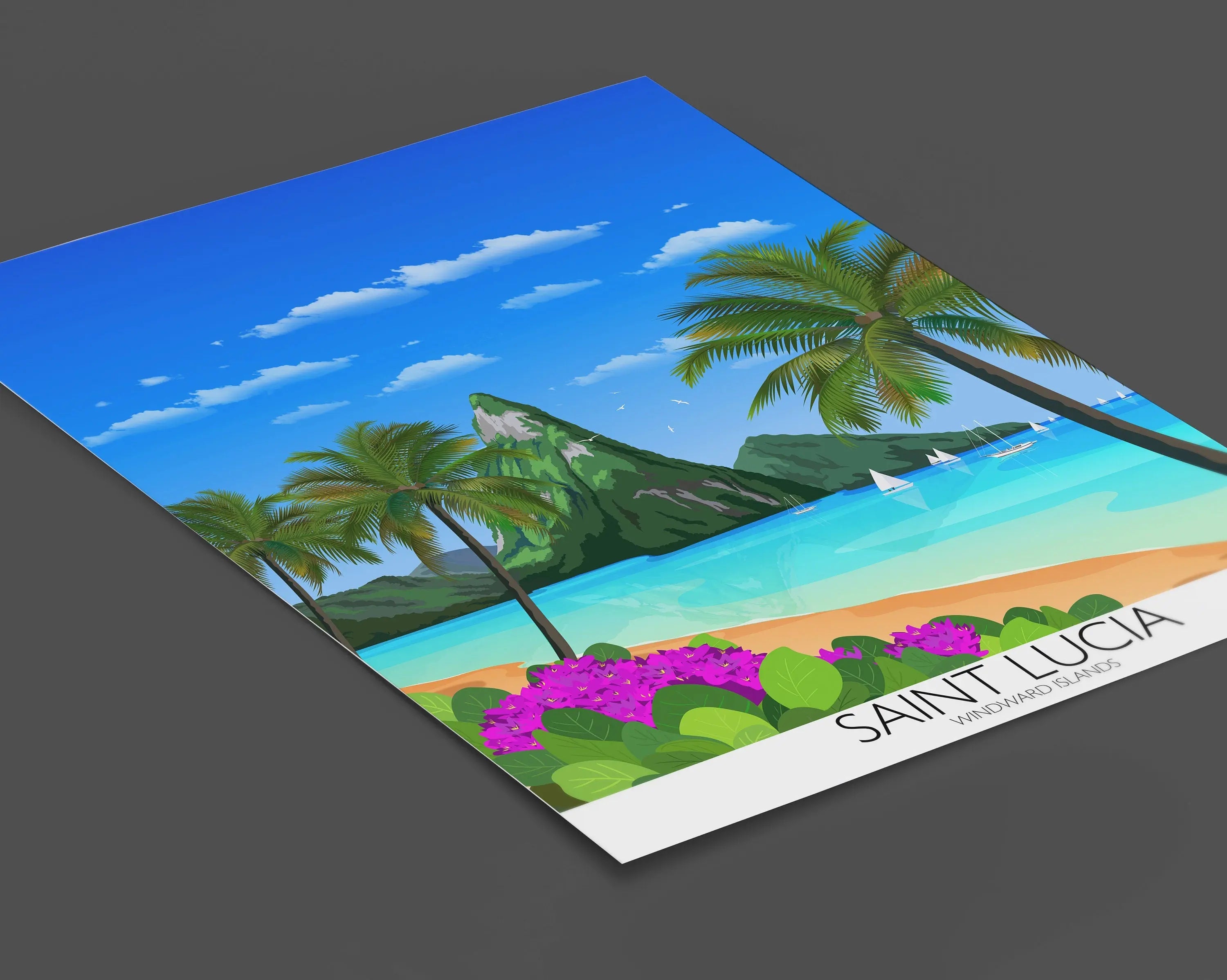 Saint Lucia Travel Poster, Travel Print of Saint Lucia, Windward Islands, Caribbean NQ Media Designs