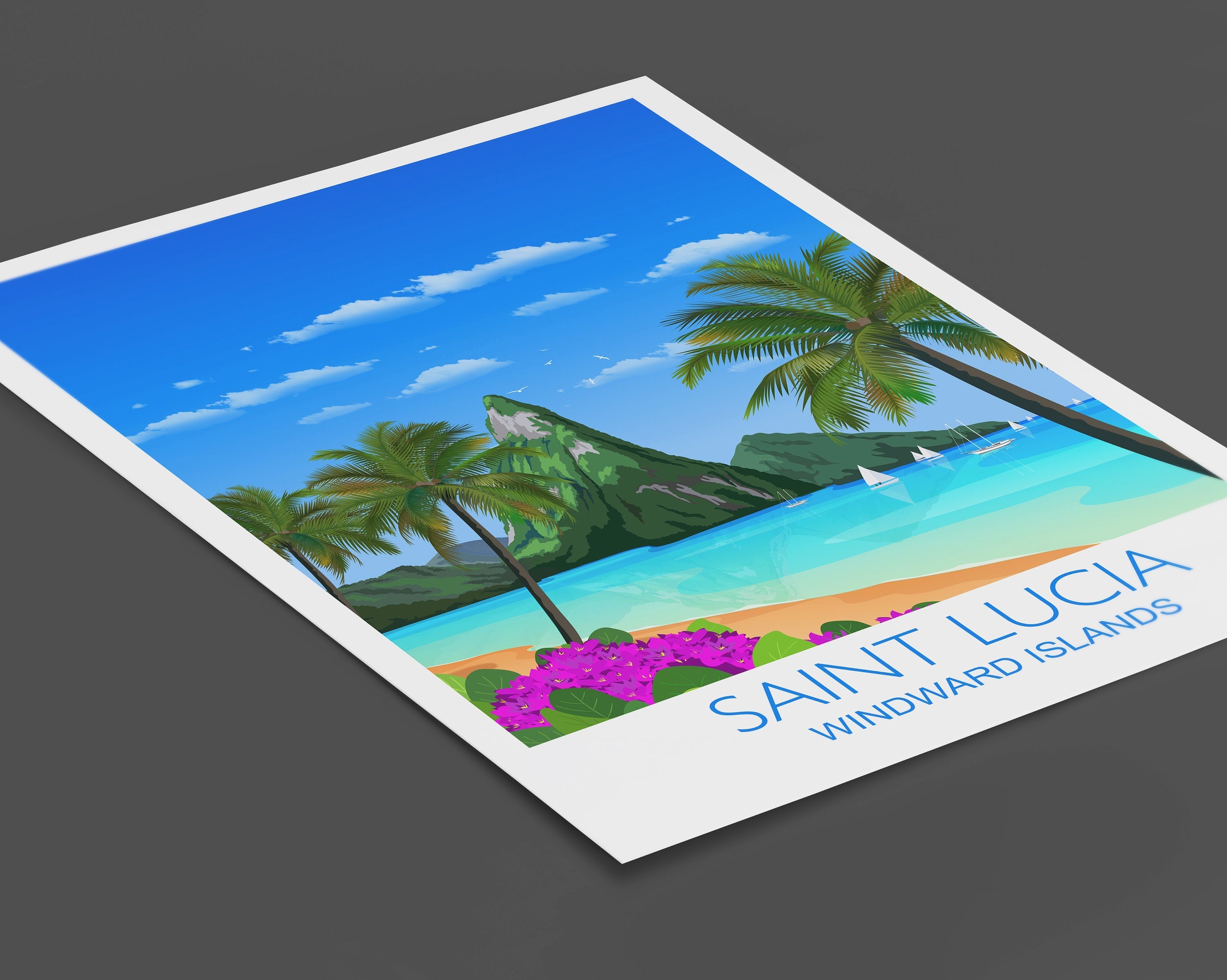 Saint Lucia Travel Print, Travel Poster of Saint Lucia, Windward Islands, Caribbean NQ Media Designs