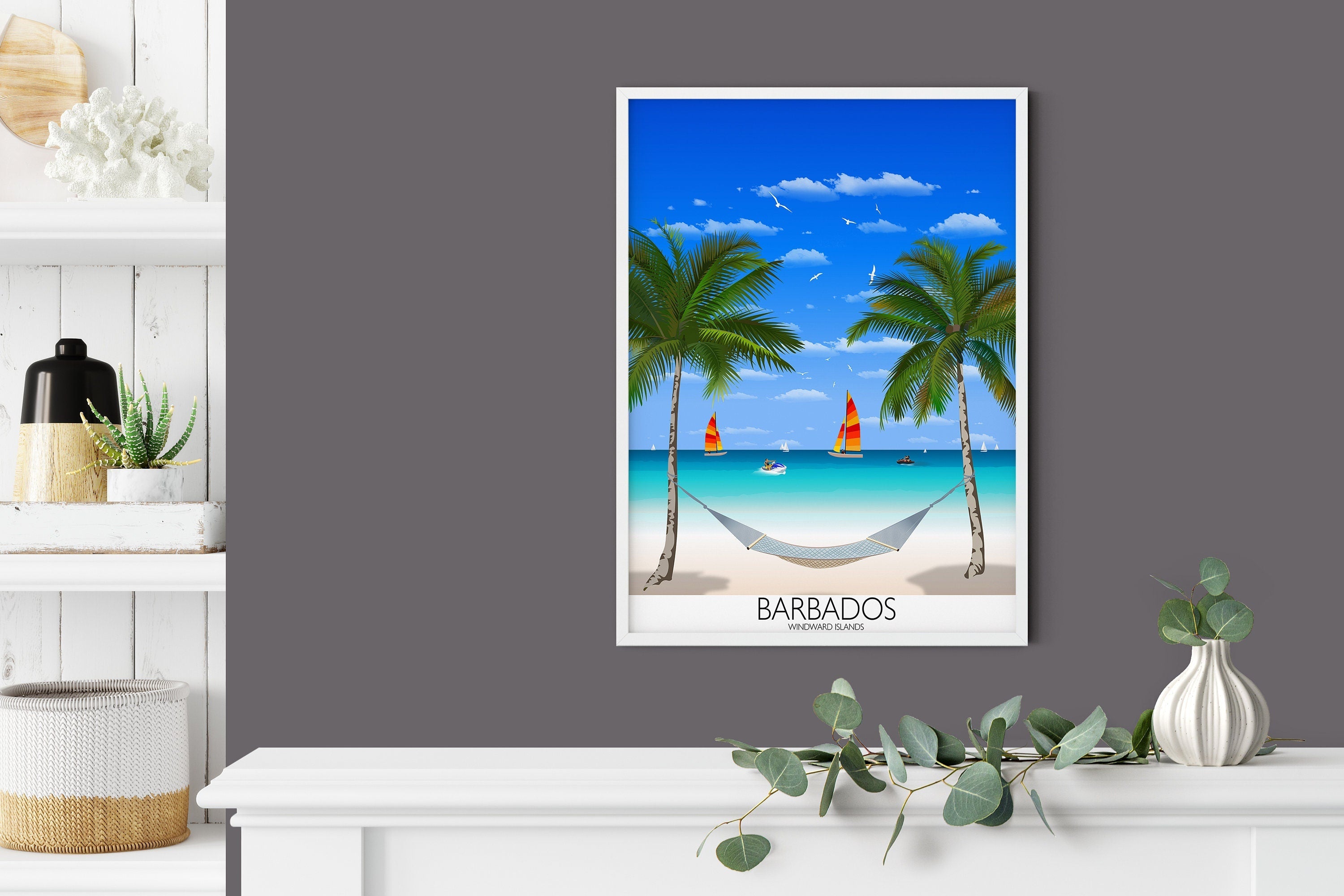 Barbados Travel Poster, Travel Print of Barbados, Windward Islands, Caribbean NQ Media Designs