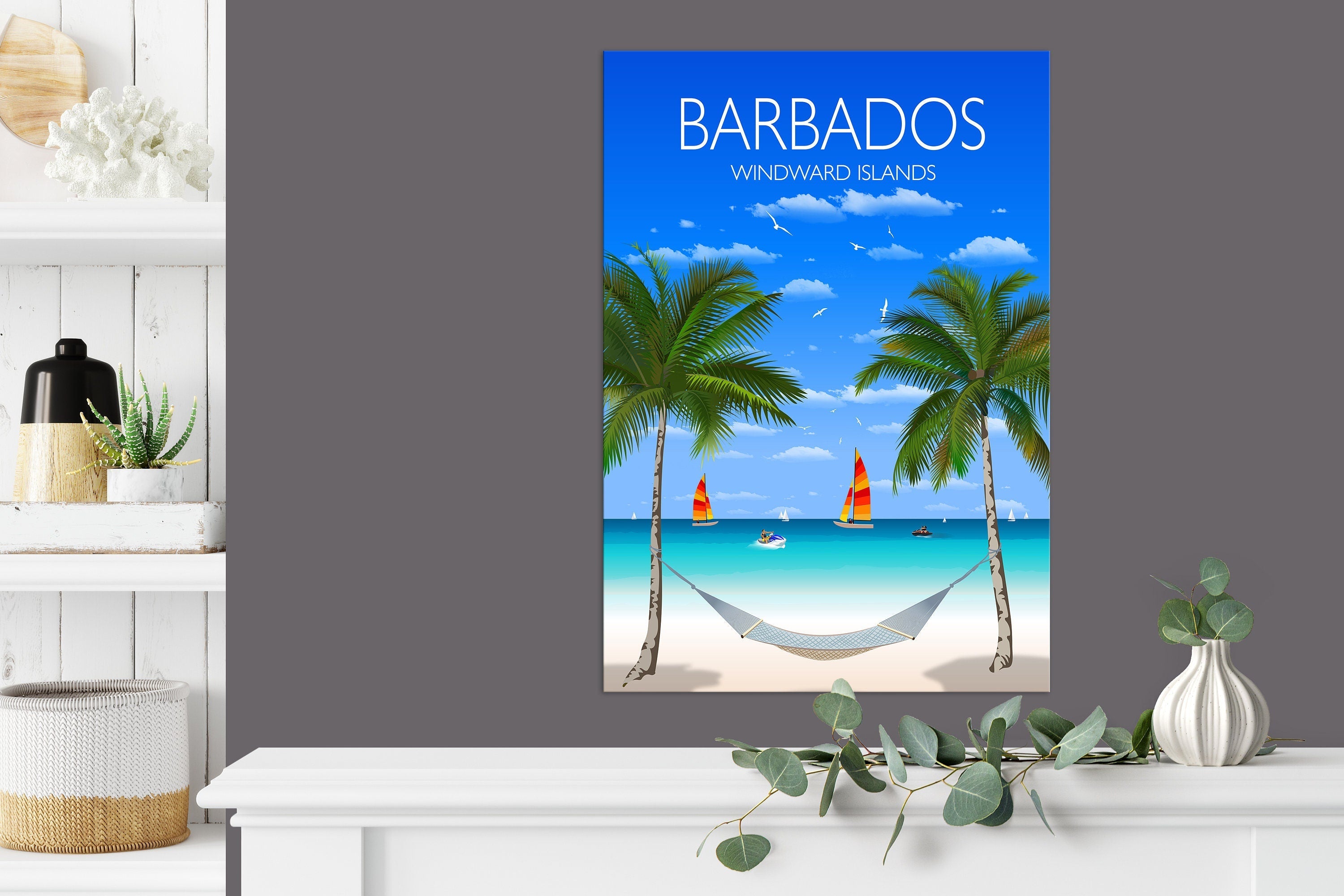 Barbados Travel Poster, Travel Print of Barbados, Windward Islands, Caribbean NQ Media Designs