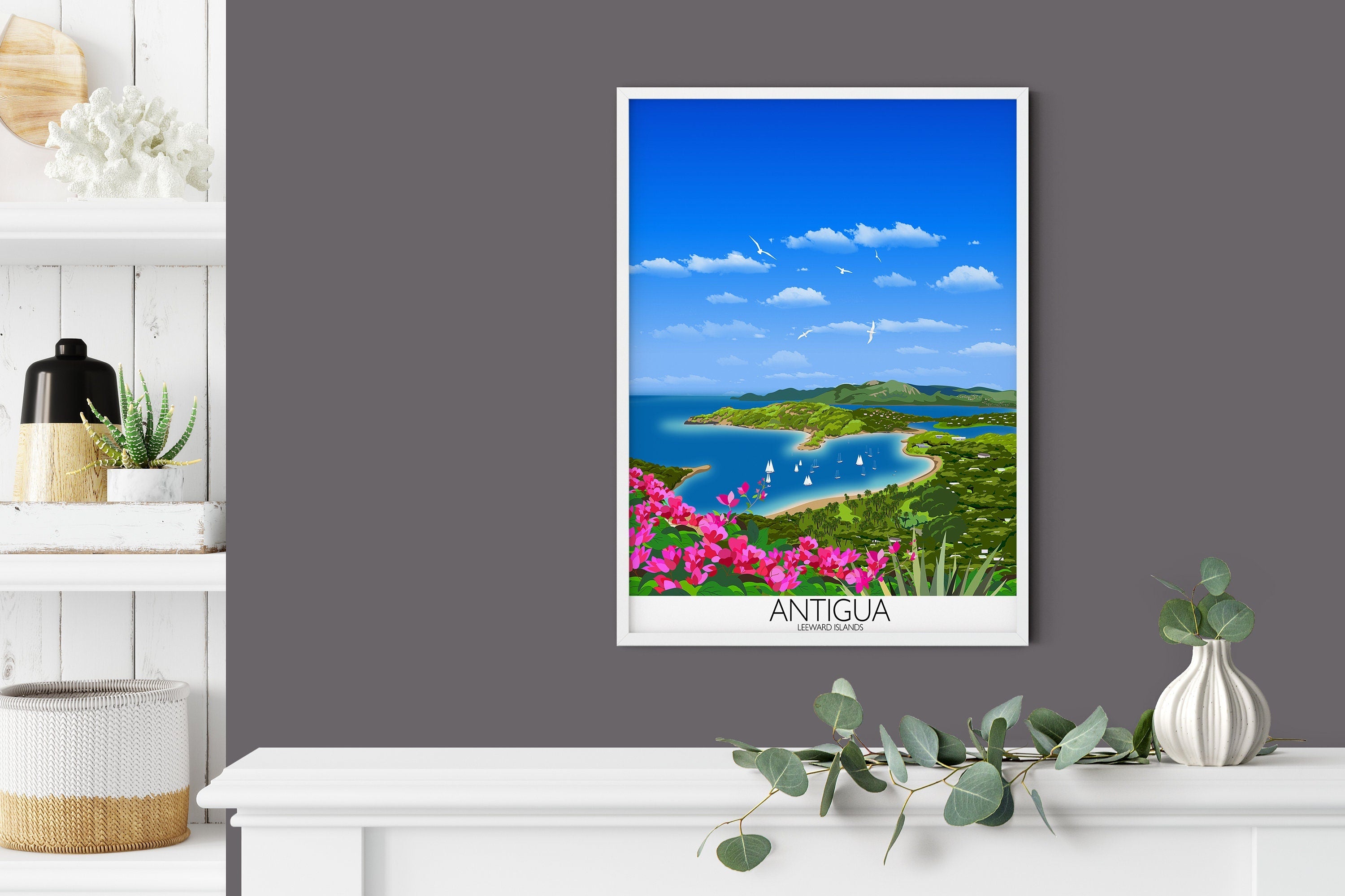 Antigua Travel Poster, Travel Print of Antigua, Leeward Islands, Caribbean NQ Media Designs