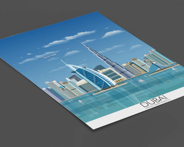 Dubai Travel Poster, Travel Print of Dubai, City of Dubai, United Arab Emirates