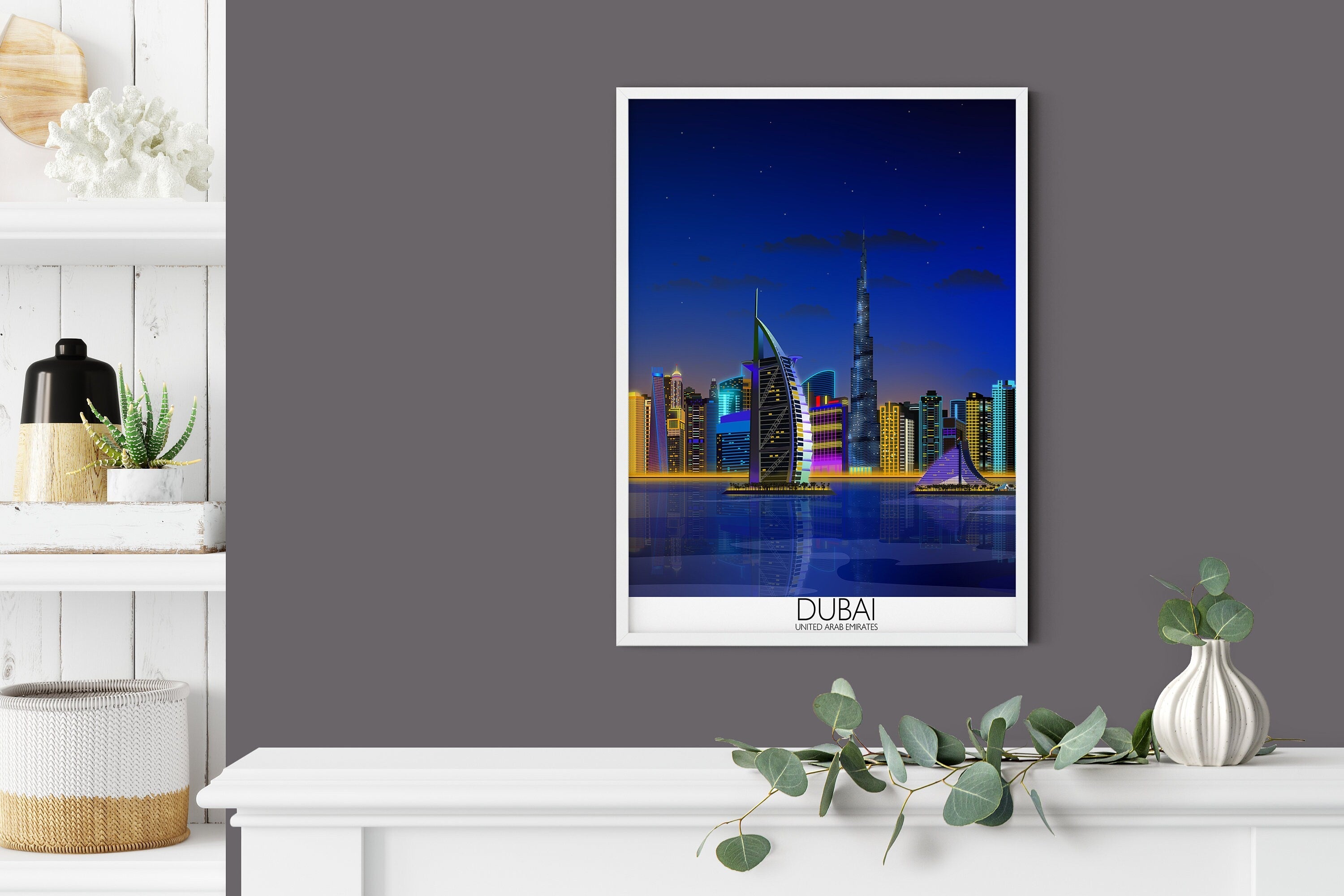 Dubai at night Travel Poster, Travel Print of Dubai, City of Dubai at night, United Arab Emirates Travel Poster, Dubai Cityscape NQ Media Designs