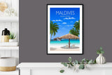 Maldives Travel Poster, Travel Print of Maldives, Indian Ocean NQ Media Designs
