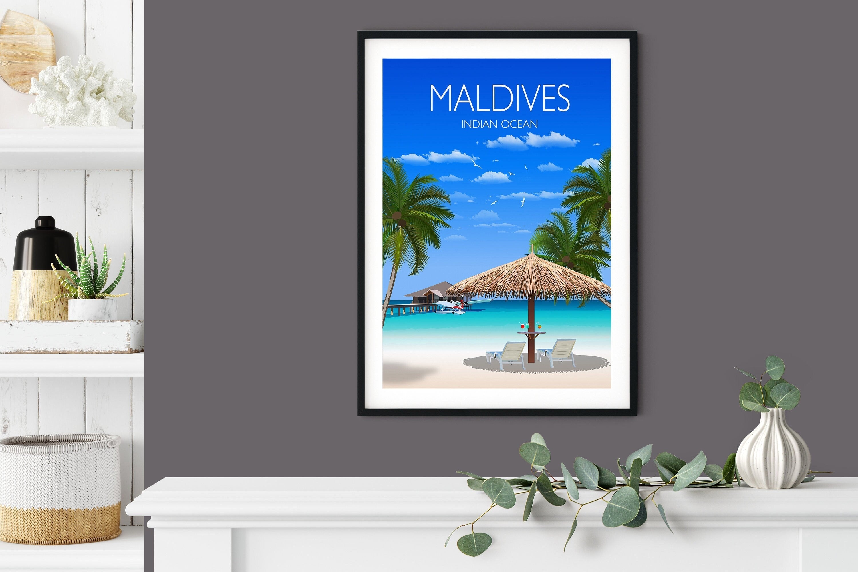 Maldives Travel Poster, Travel Print of Maldives, Indian Ocean NQ Media Designs