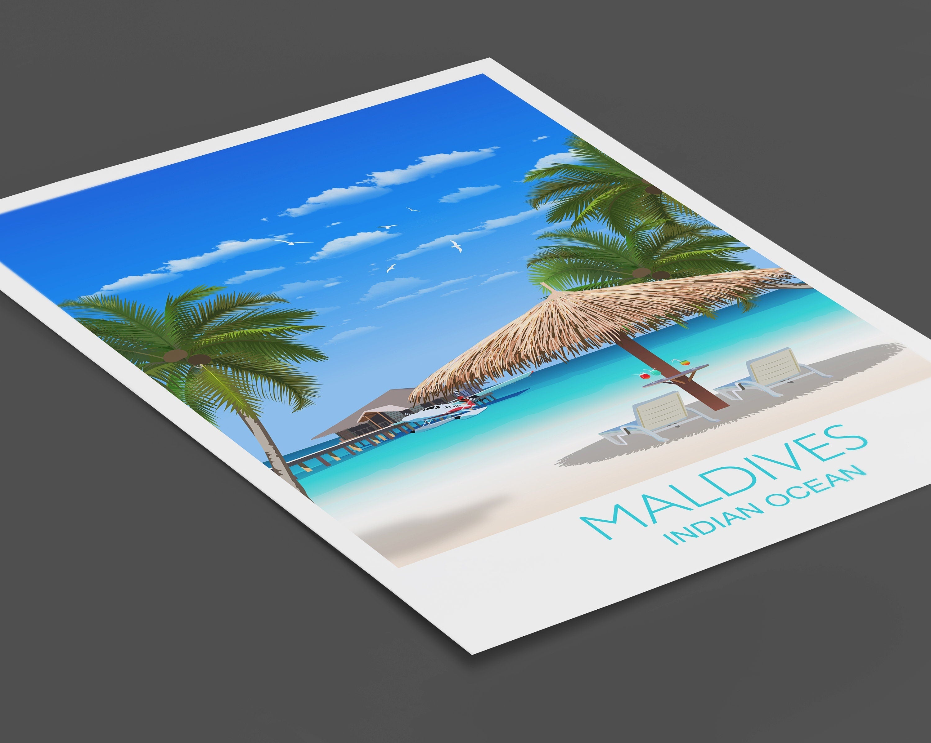 Maldives Travel Print, Travel Poster of Maldives, Indian Ocean NQ Media Designs