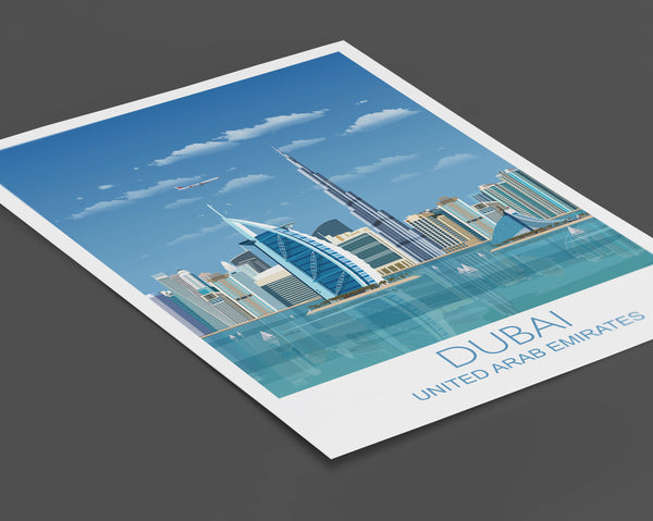 Dubai Travel Poster, Travel Print of Dubai, City of Dubai, United Arab Emirates