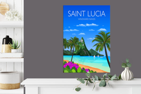 Saint Lucia Travel Poster, Travel Print of Saint Lucia, Windward Islands, Caribbean