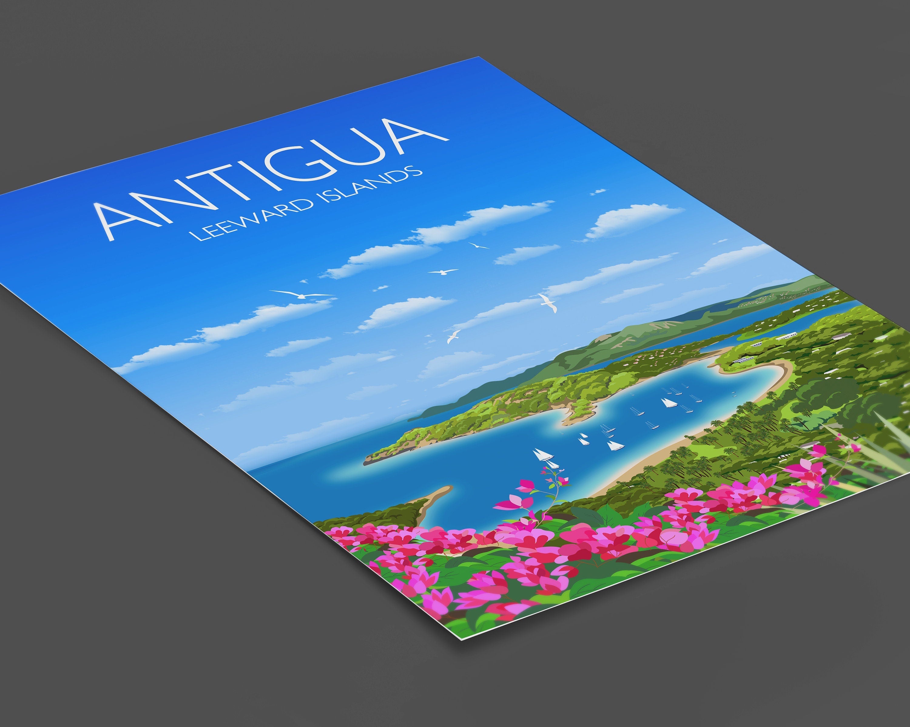 Antigua Travel Poster, Travel Print of Antigua, Leeward Islands, Caribbean NQ Media Designs