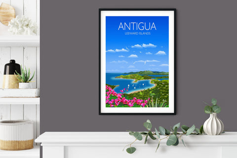 Antigua Travel Poster, Travel Print of Antigua, Leeward Islands, Caribbean